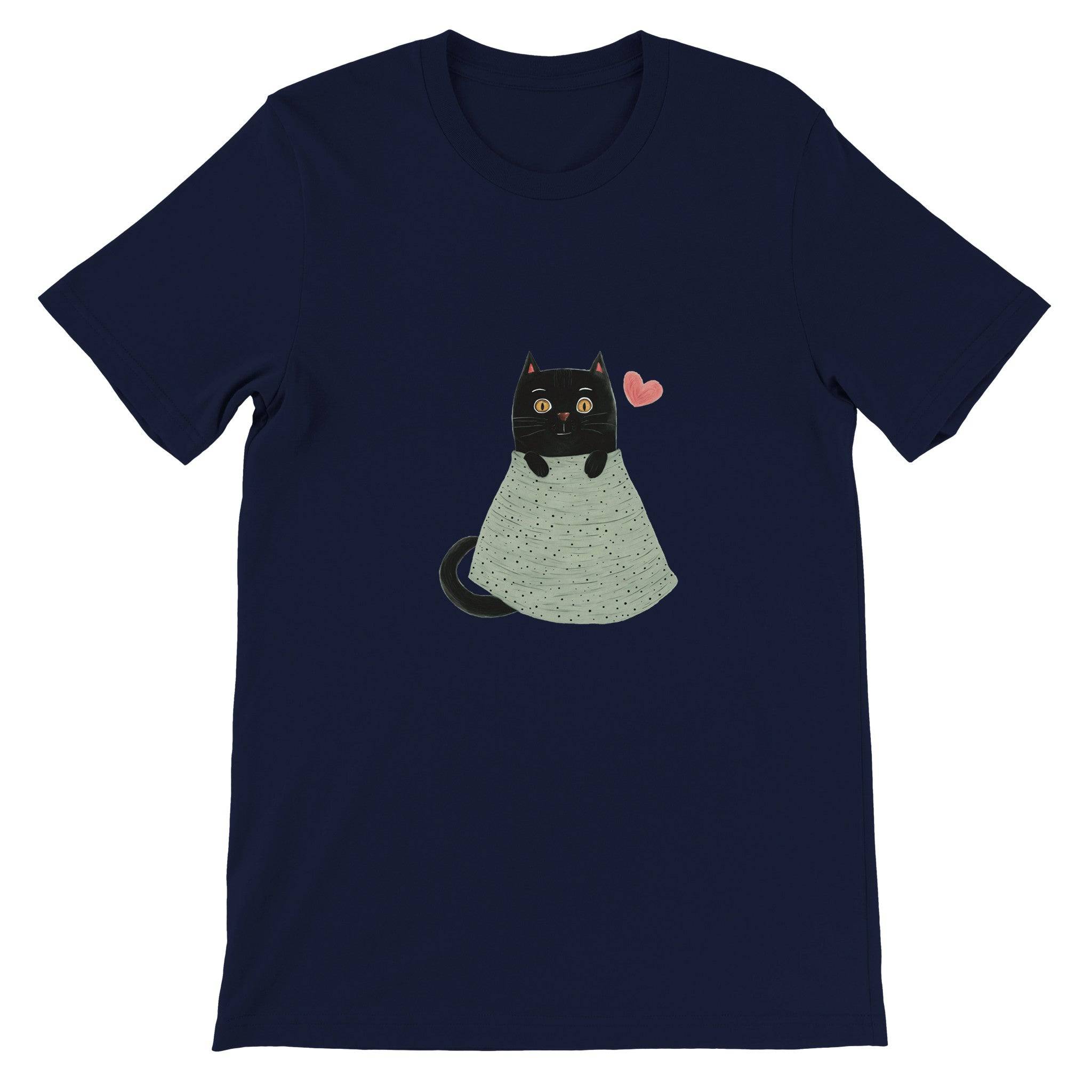 Budget Unisex Crewneck T-shirt/Cute-Black-Cat - Enet Images
