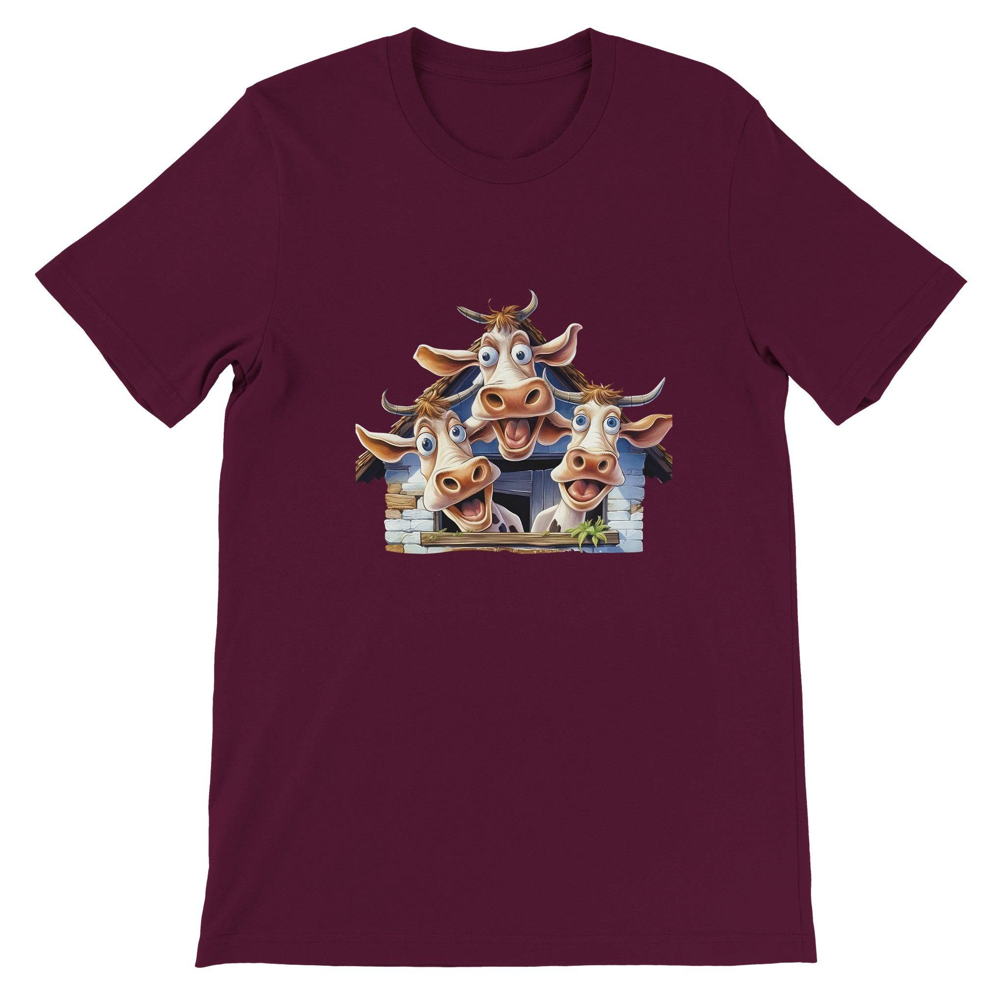 Budget Unisex Crewneck T-shirt/Funny-Cows-In-The-Barn - Enet Images