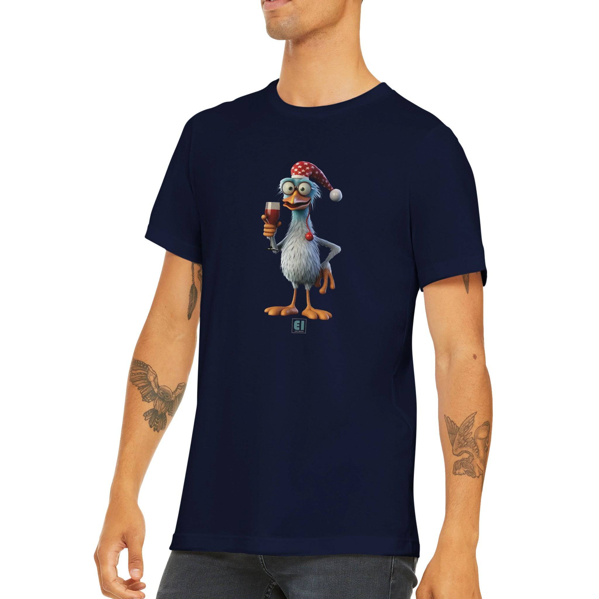 Budget Unisex Crewneck T-shirt/Rooster-Drinking-Wine - Enet Images