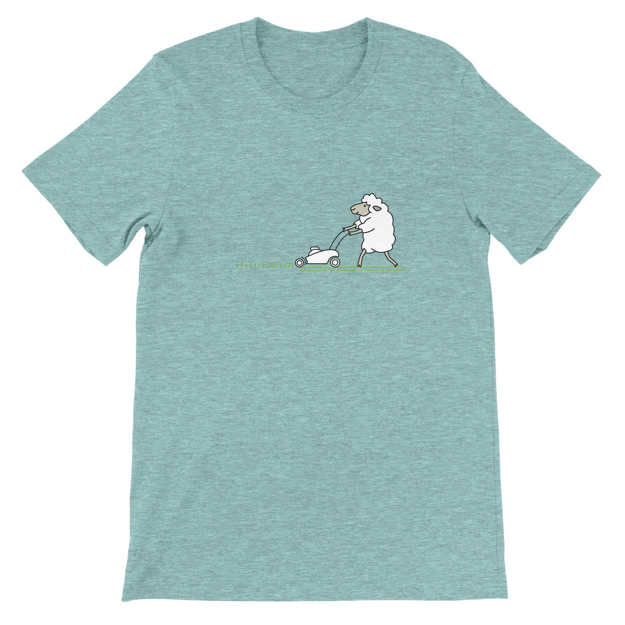 Budget Unisex Crewneck T-shirt/Sheep-Cutting-The-Lawn - Enet Images