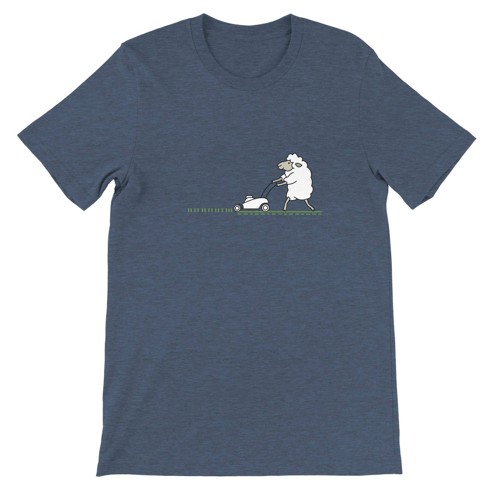 Budget Unisex Crewneck T-shirt/Sheep-Cutting-The-Lawn - Enet Images