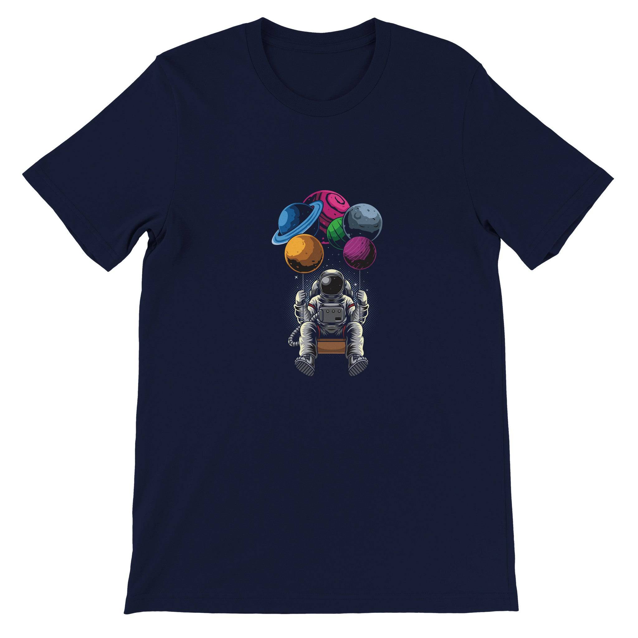Premium Unisex Crewneck T-shirt/Astronaut-Swing-Planets - Enet Images