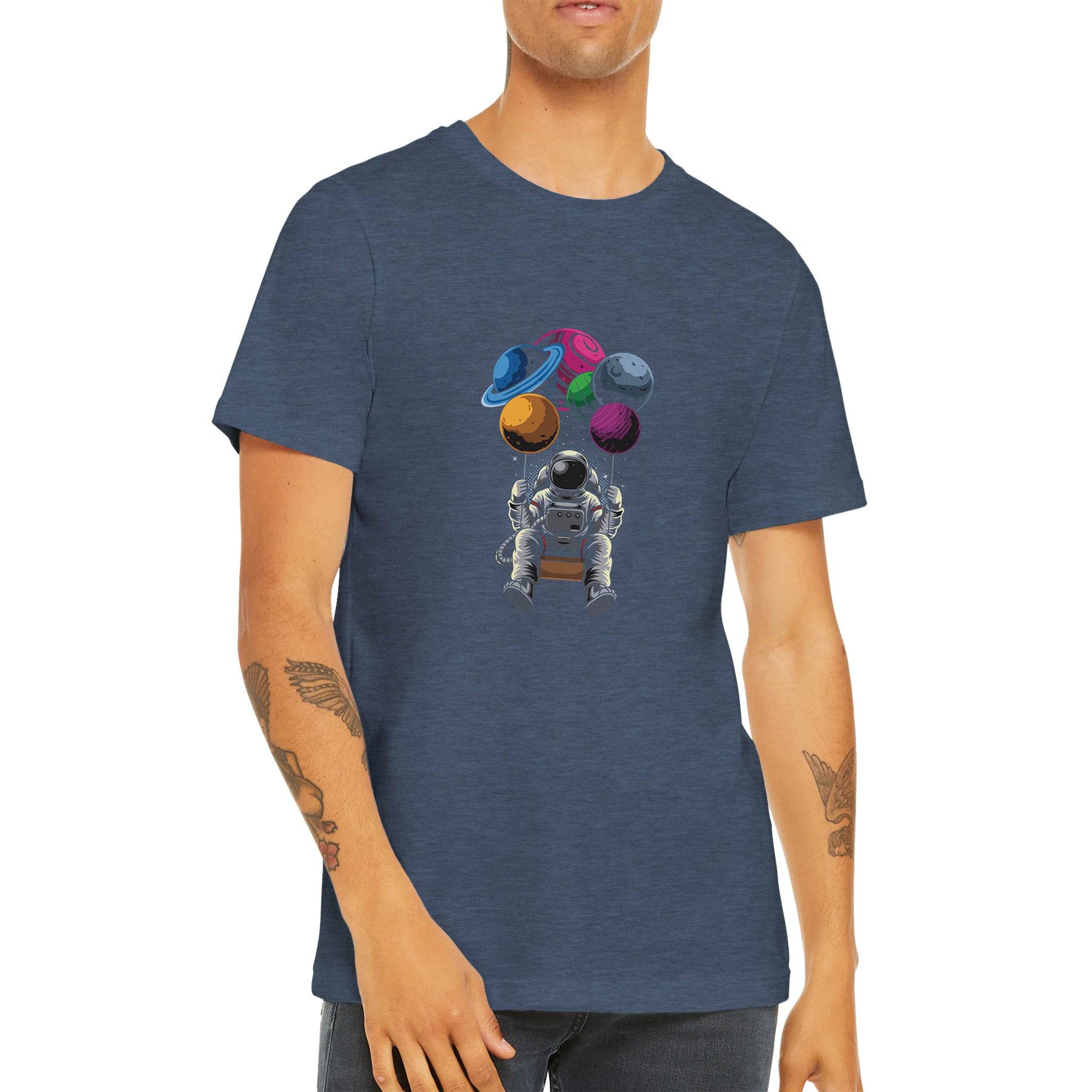 Premium Unisex Crewneck T-shirt/Astronaut-Swing-Planets - Enet Images