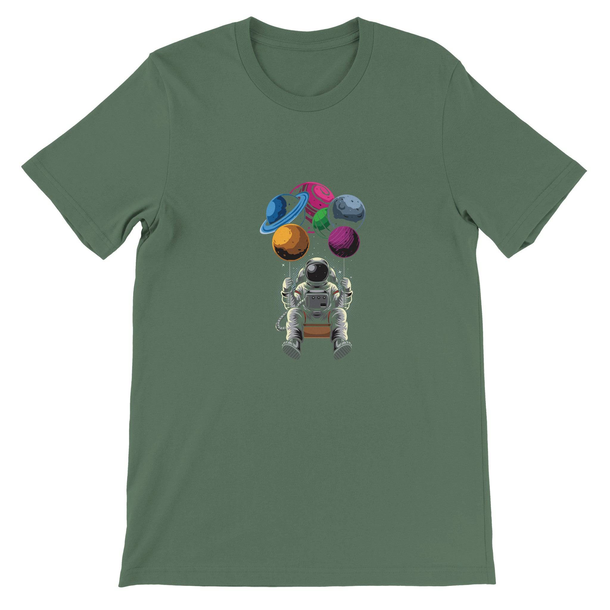 Premium Unisex Crewneck T-shirt/Astronaut-Swing-Planets - Enet Images