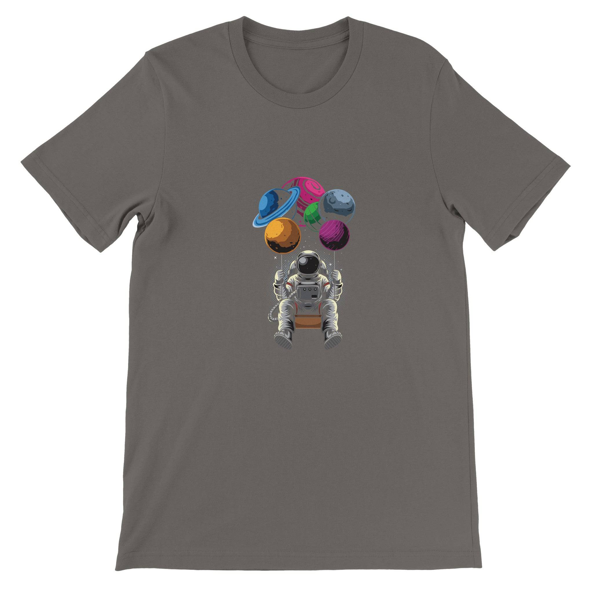 Premium Unisex Crewneck T-shirt/Astronaut-Swing-Planets - Enet Images