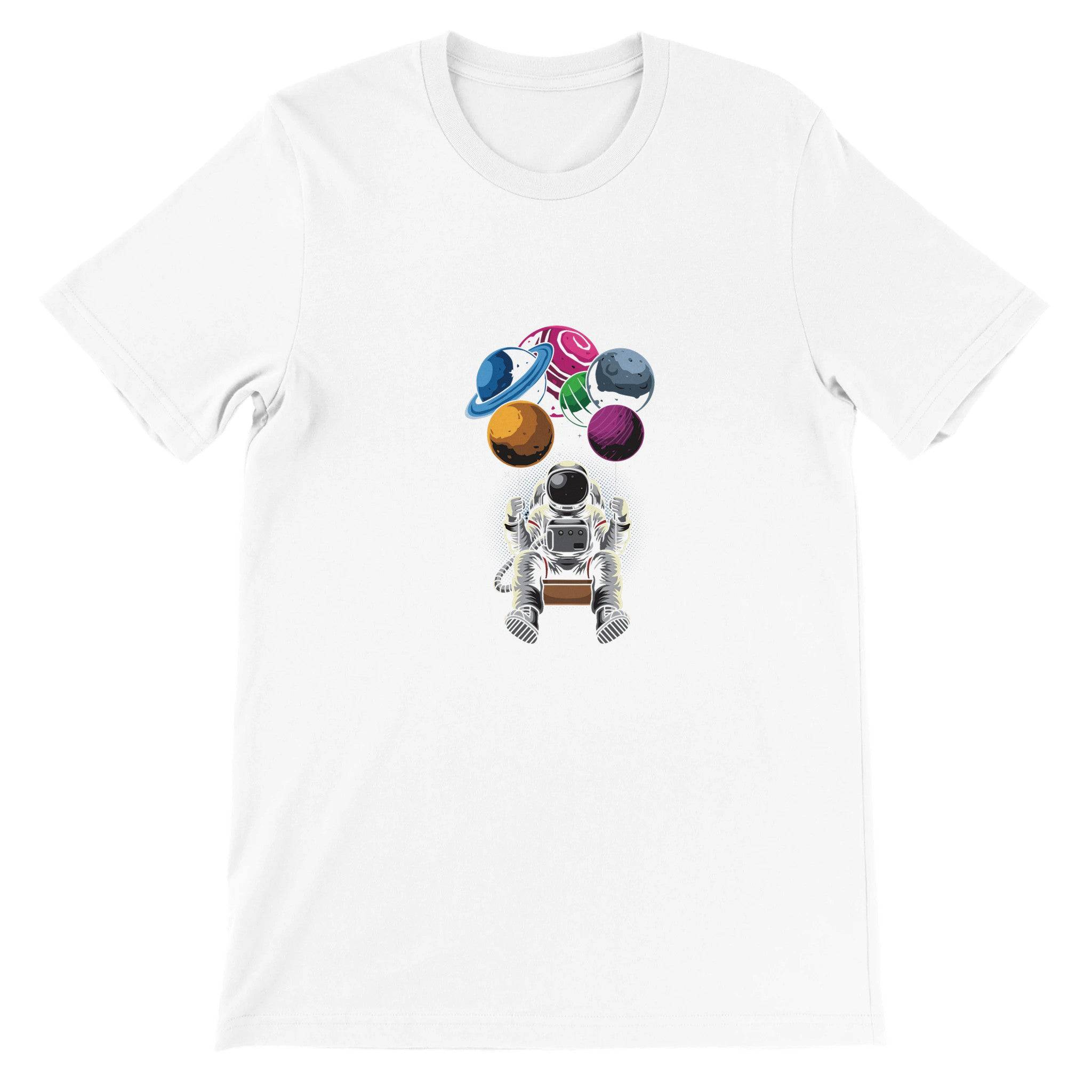 Premium Unisex Crewneck T-shirt/Astronaut-Swing-Planets - Enet Images