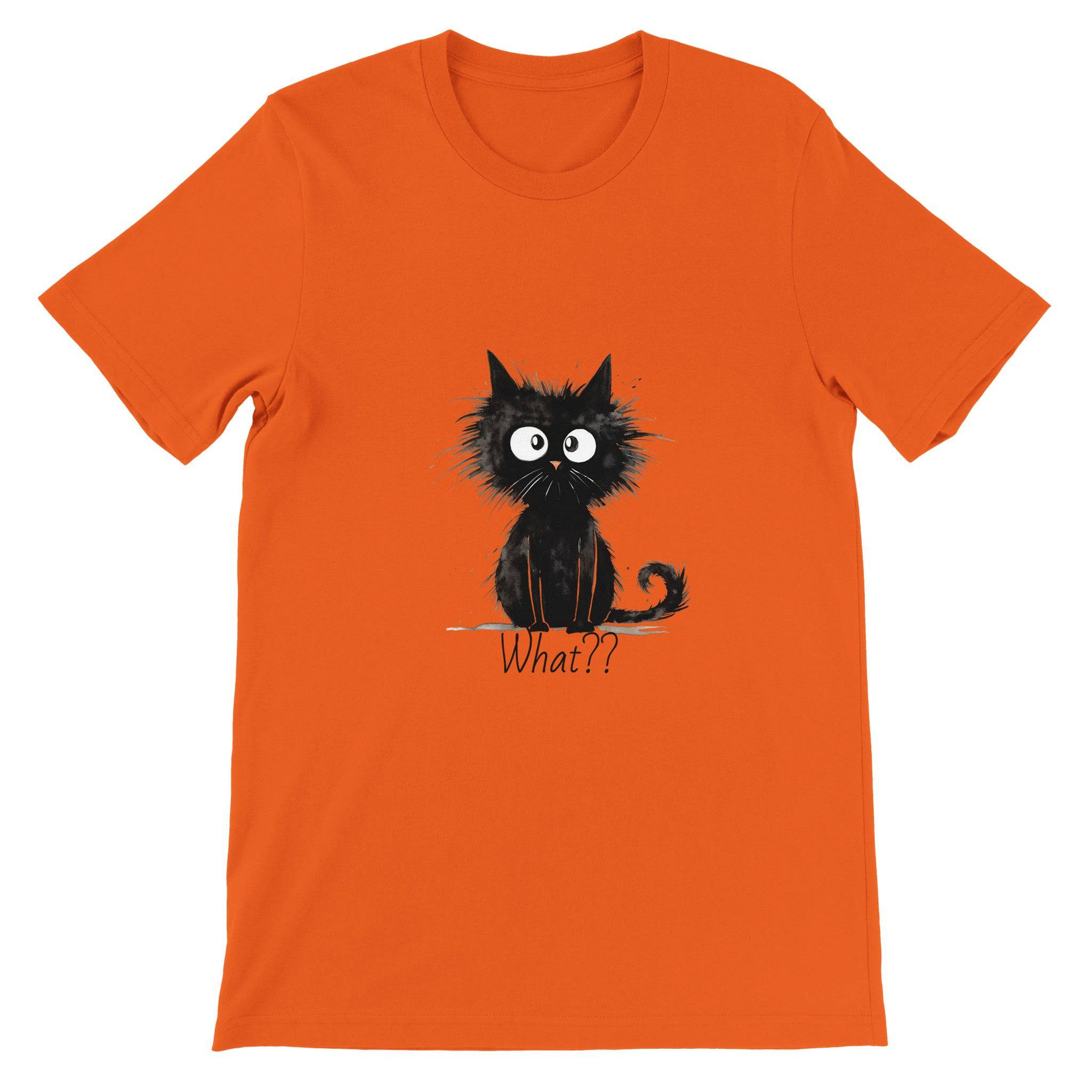 Budget Unisex Crewneck T-shirt/Funny-Hairy-Black-Cat-What - Enet Images