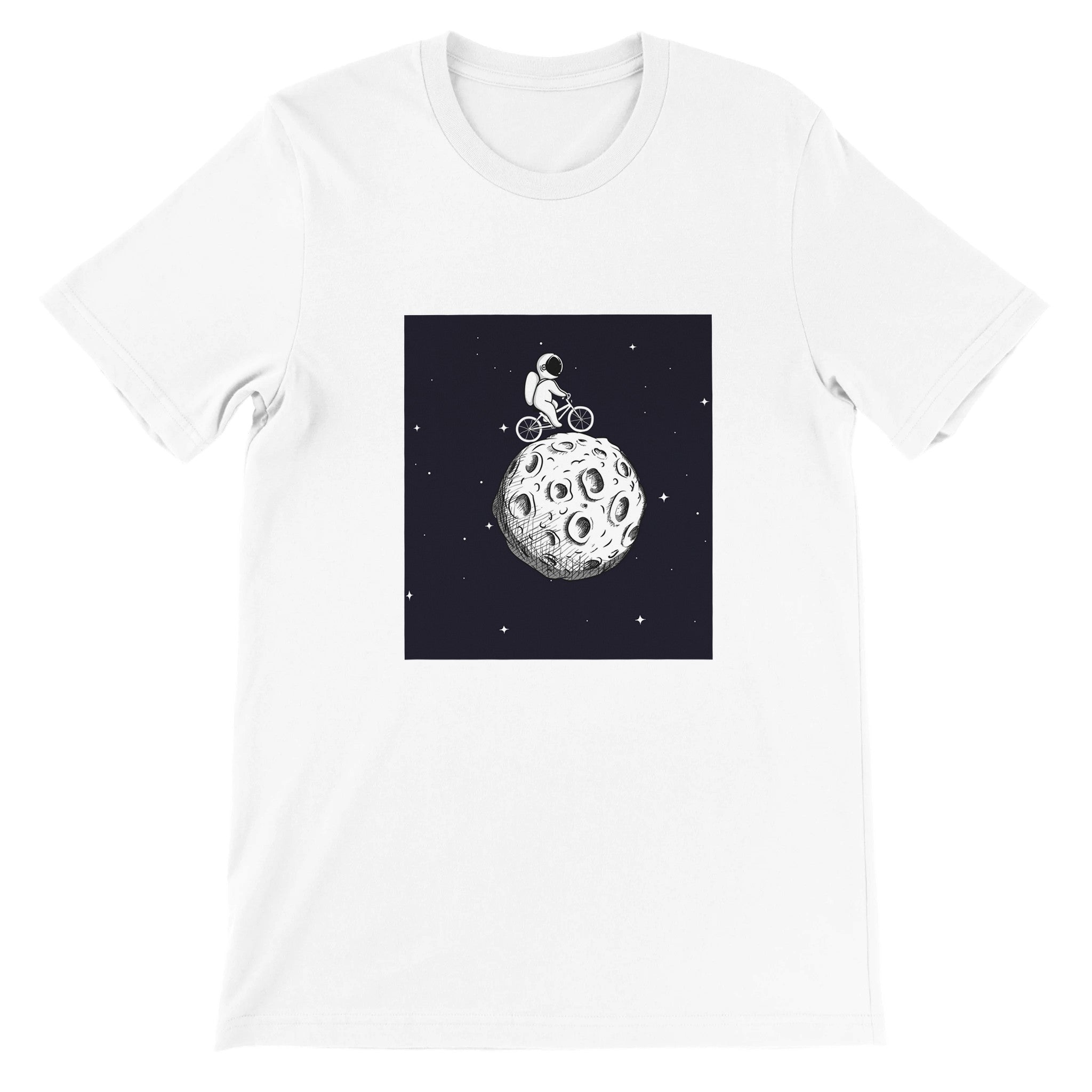 Budget Unisex Crewneck T-shirt/Astronaut-Cycling-Moon - Enet Images