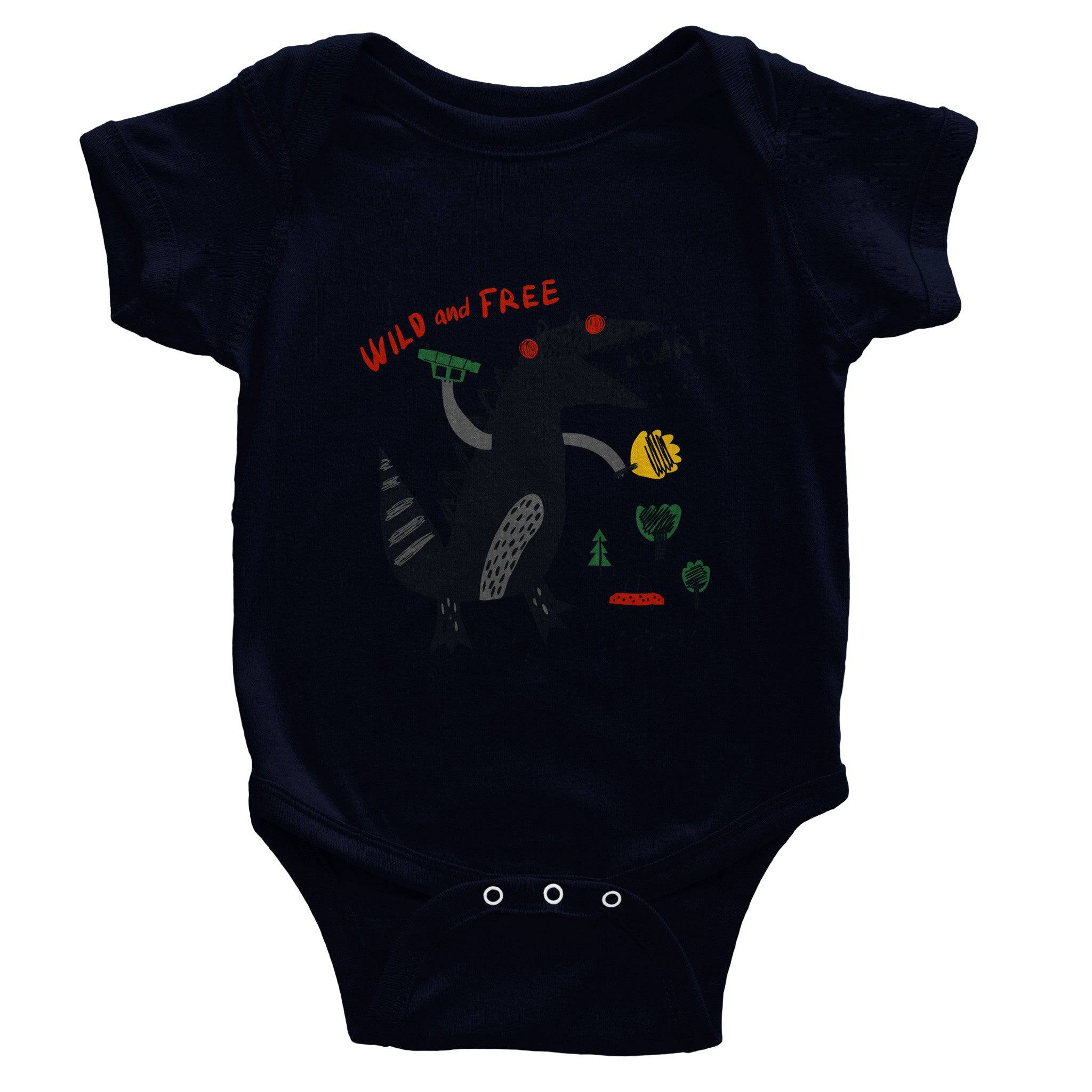 Organic cotton baby bodysuit/Dino-Black-Roar - Classic - Enet Images