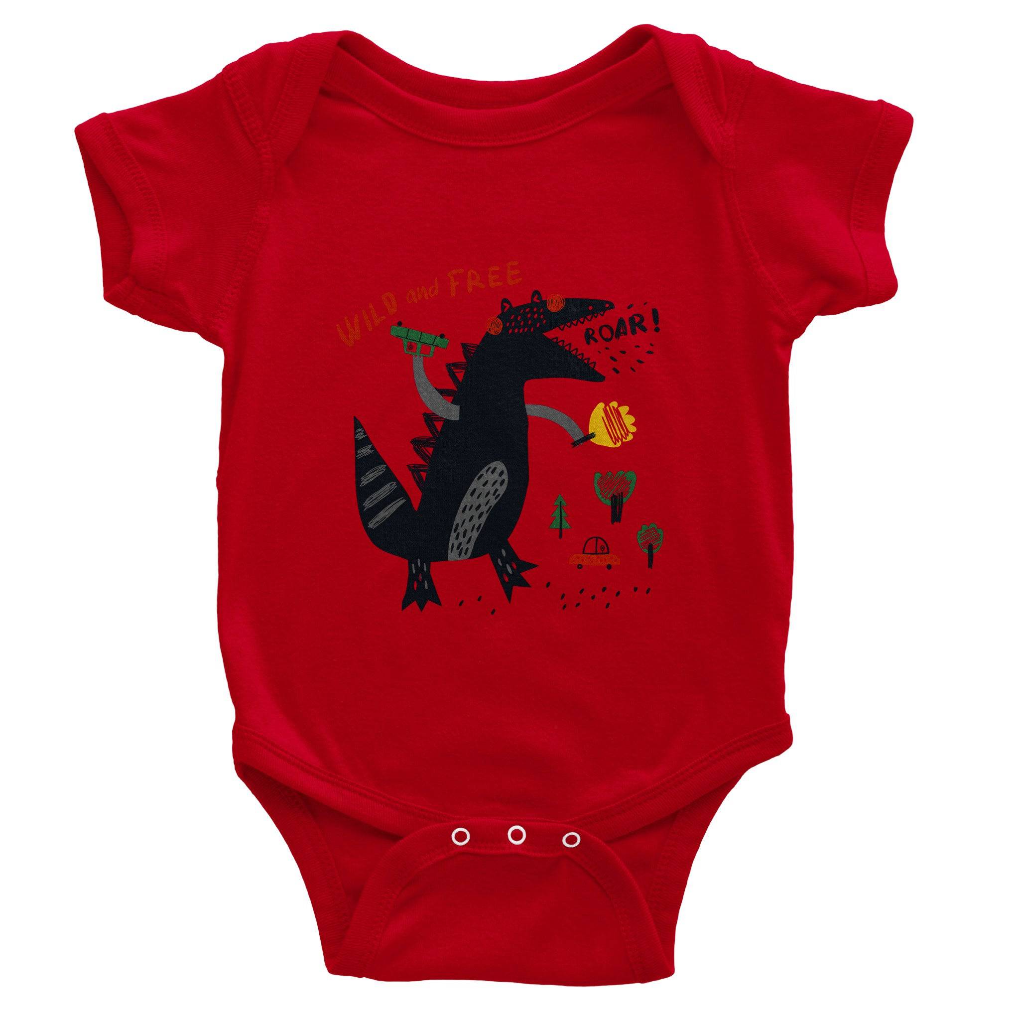 Organic cotton baby bodysuit/Dino-Black-Roar - Classic - Enet Images