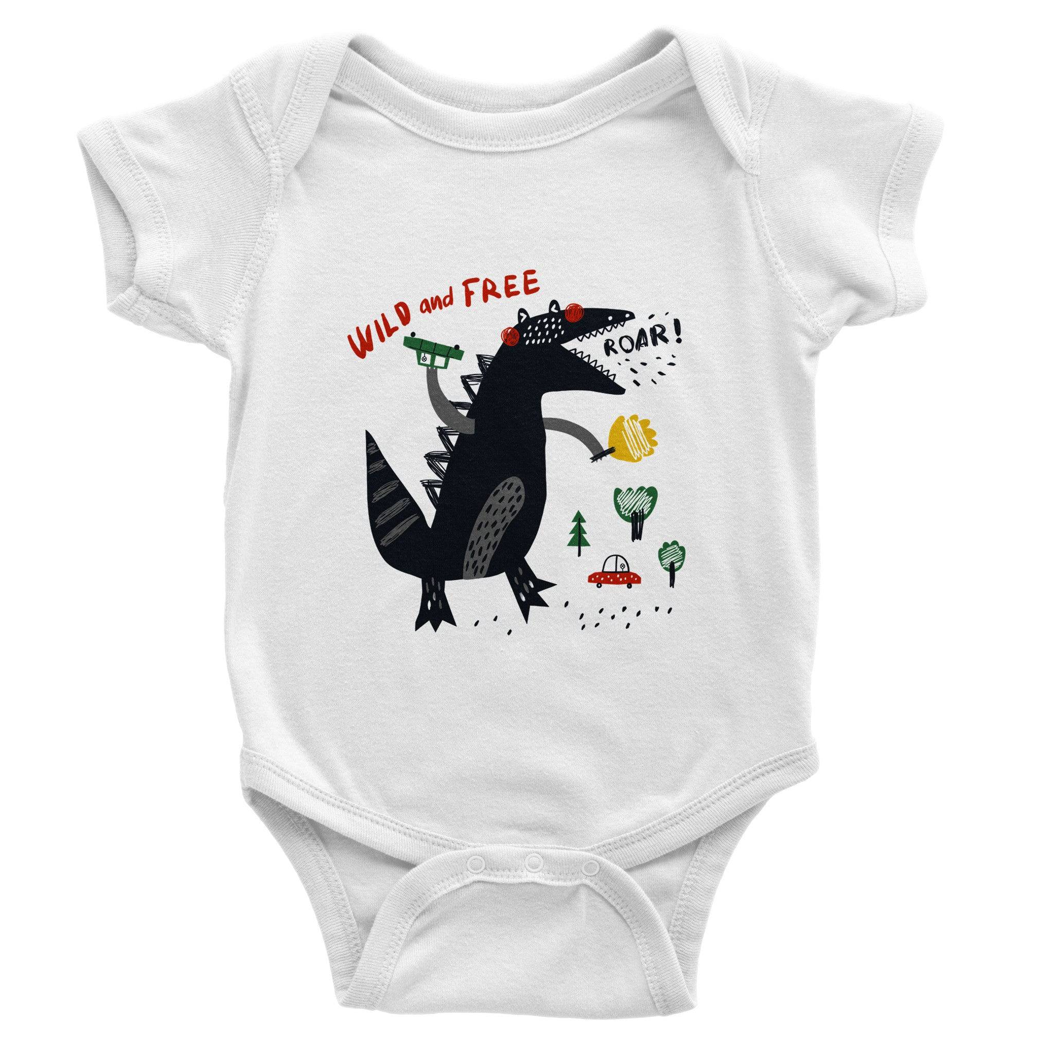 Organic cotton baby bodysuit/Dino-Black-Roar - Classic - Enet Images