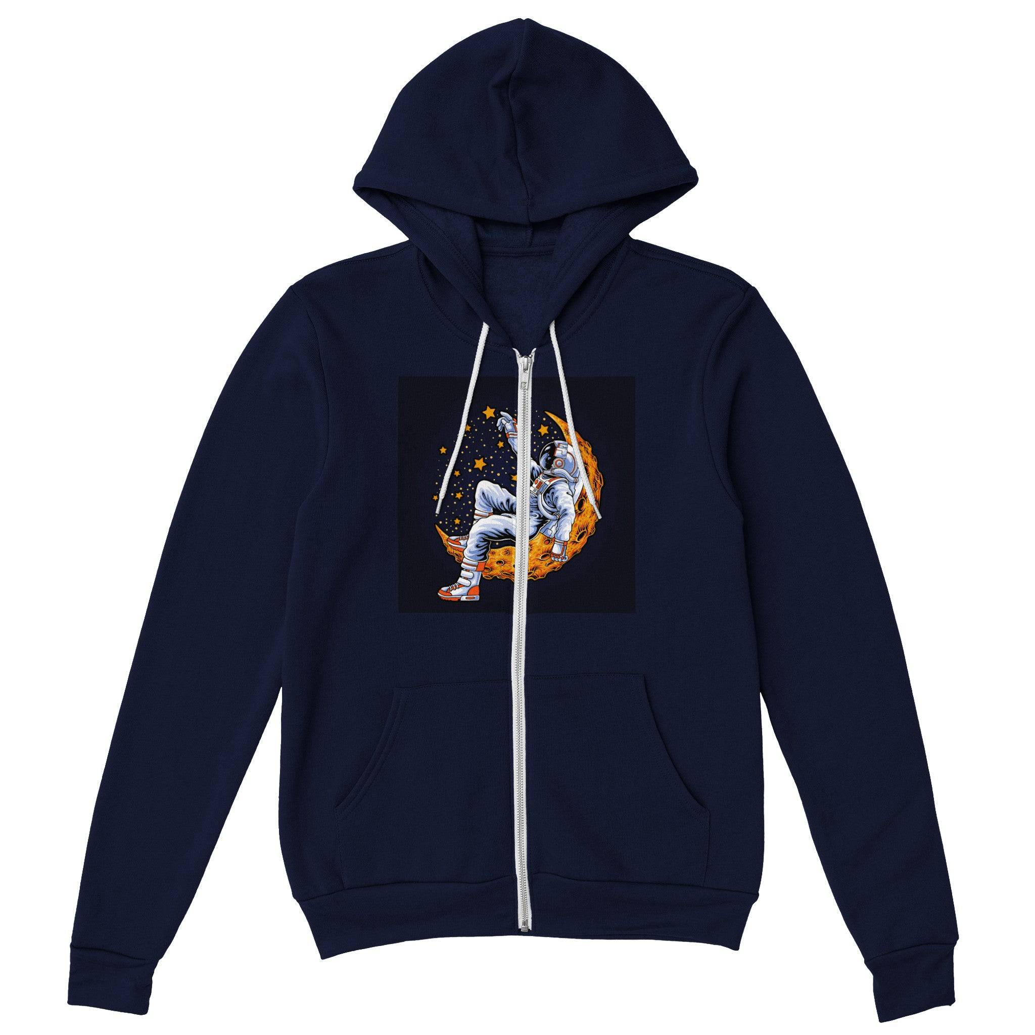 Premium Unisex Zip Hoodies/Astronaut-Ralaxing-On-Moon - Enet Images