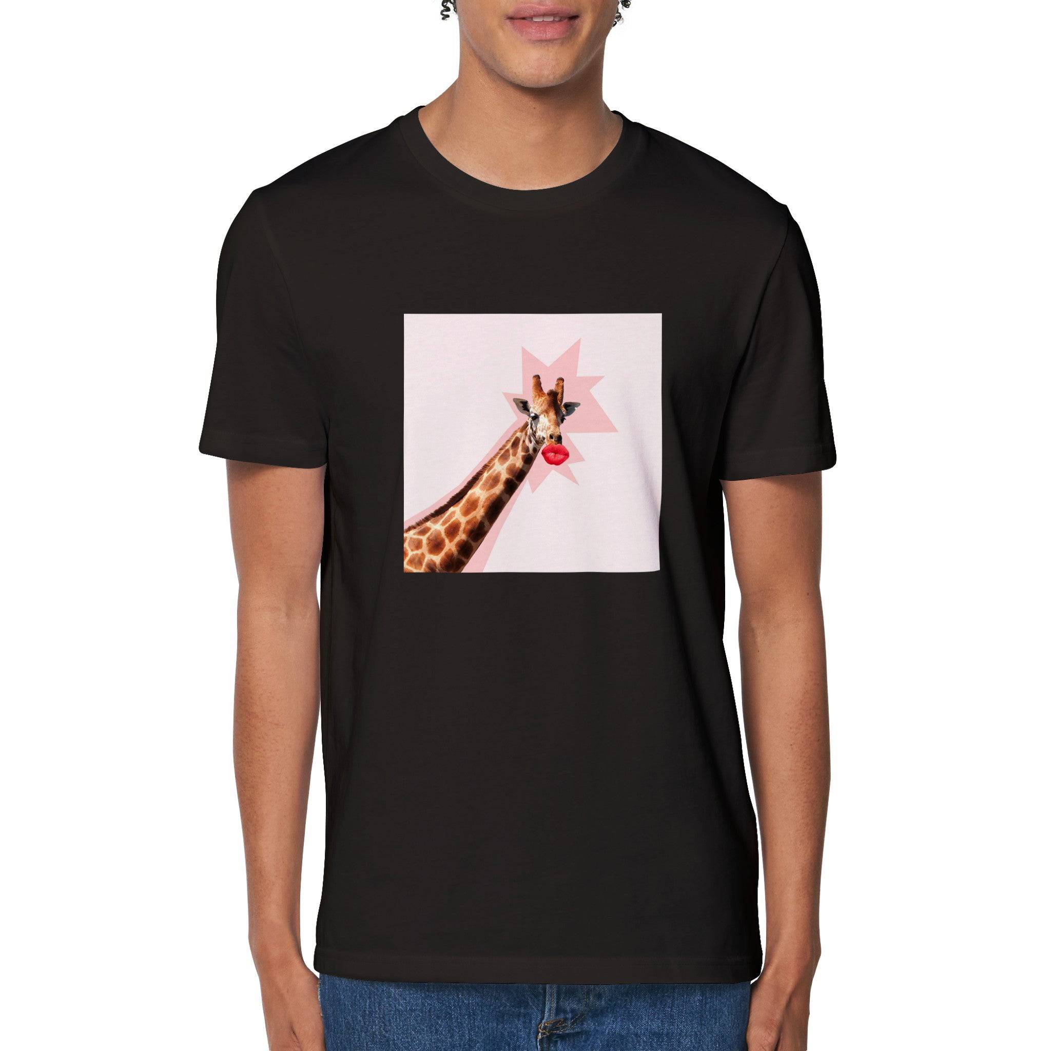 100% Organic Unisex T-shirt/Giraffe-Red-Lips - Enet Images