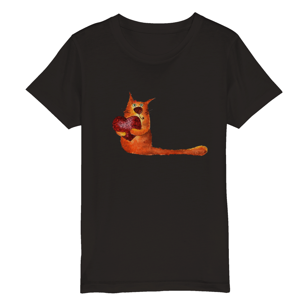 Organic Kids Crewneck T-shirt/Artistic-Animals-Cat - Enet Images