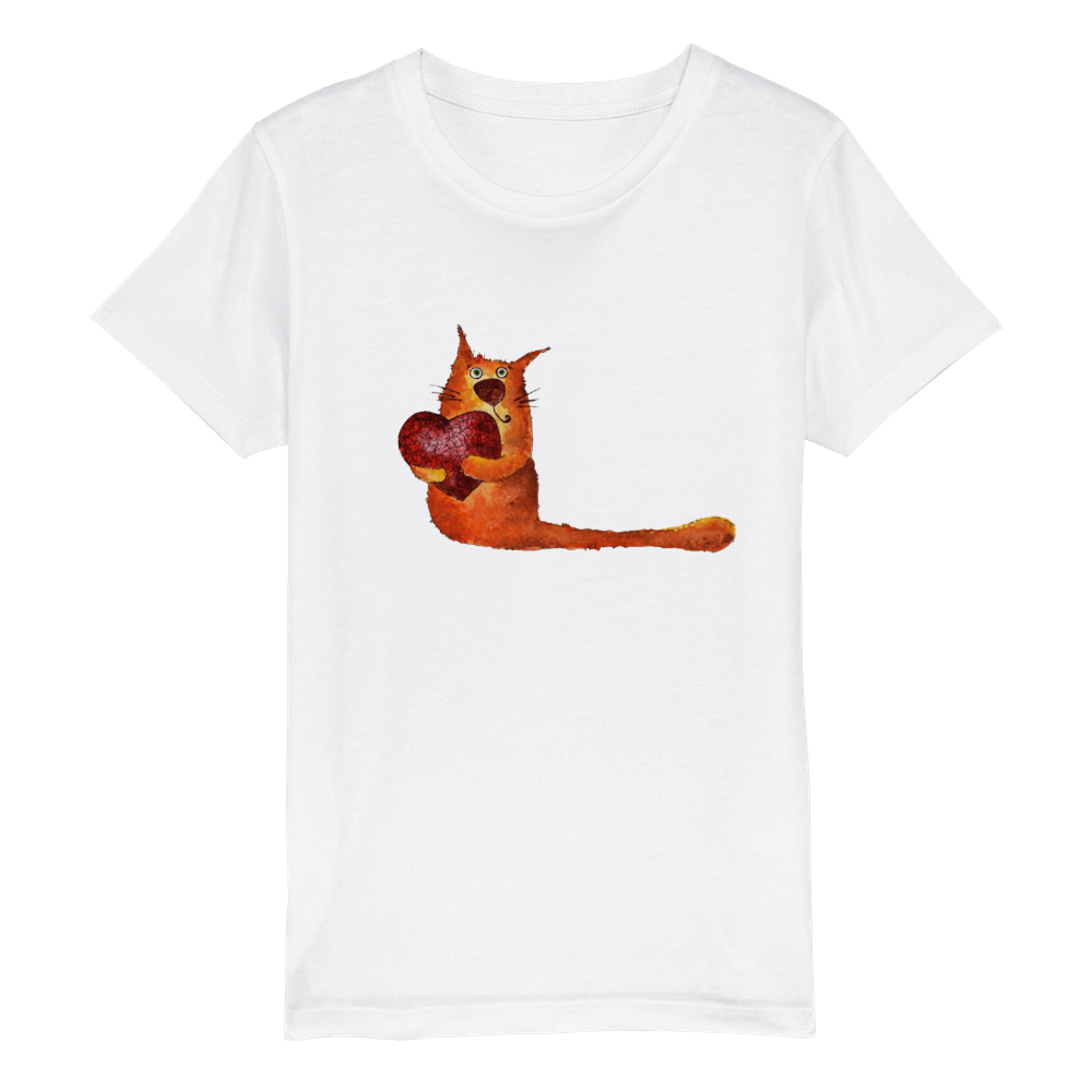 Organic Kids Crewneck T-shirt/Artistic-Animals-Cat - Enet Images