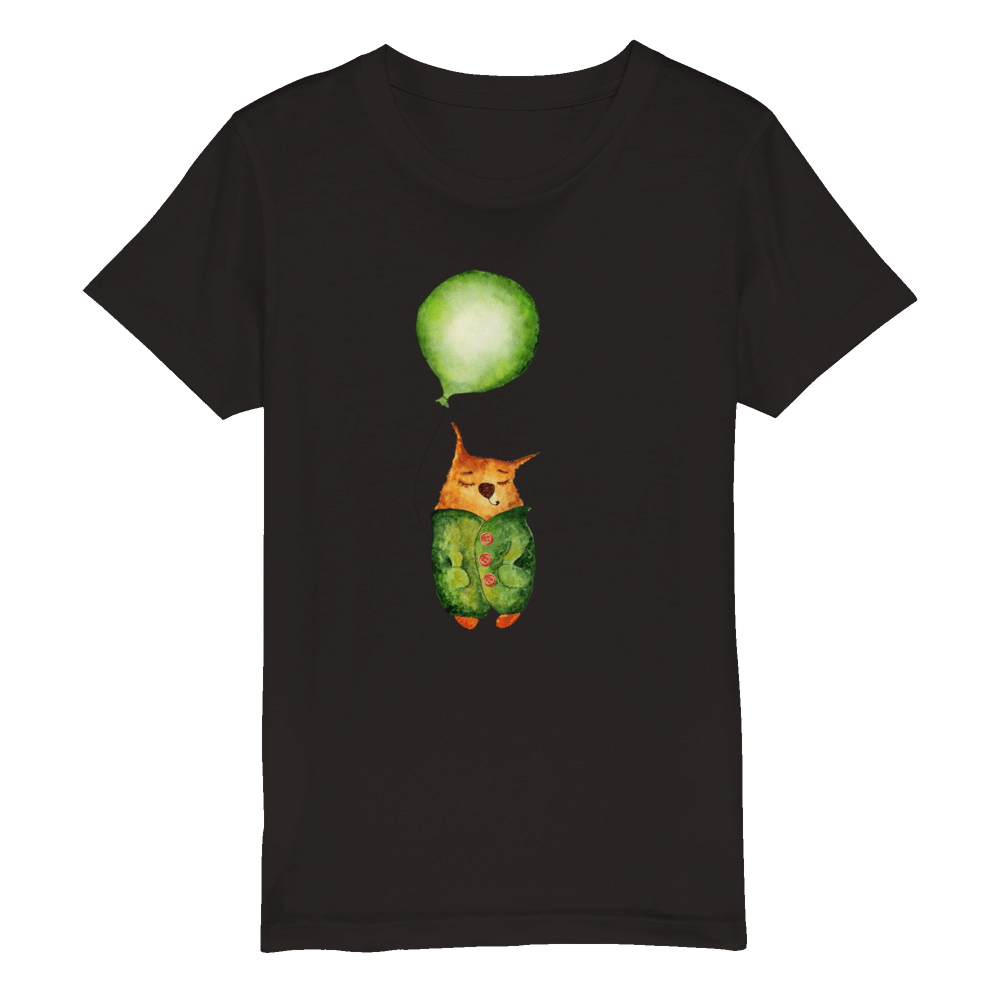 Organic Kids Crewneck T-shirt/Artistic-Animals-Cat-Balloon - Enet Images