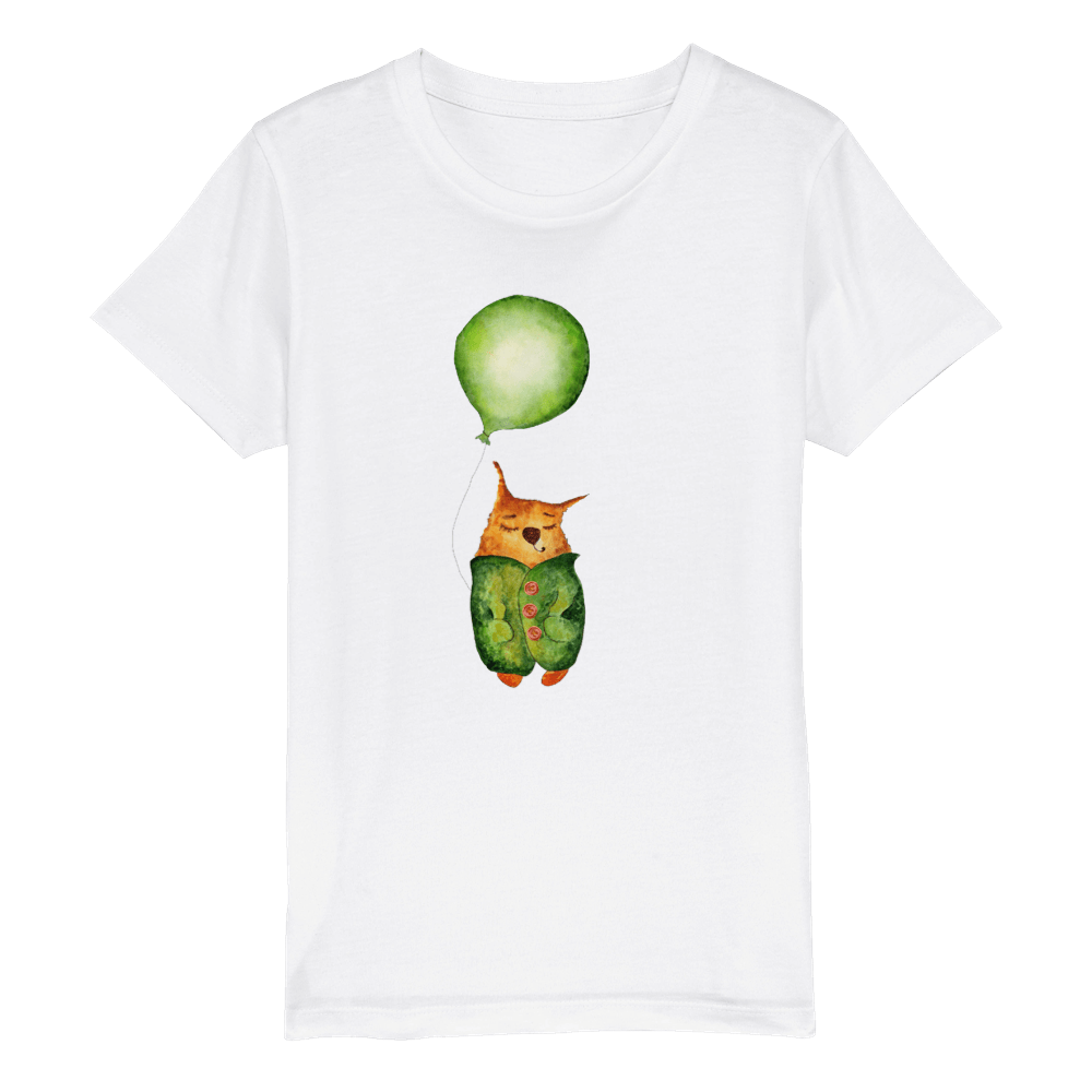Organic Kids Crewneck T-shirt/Artistic-Animals-Cat-Balloon - Enet Images