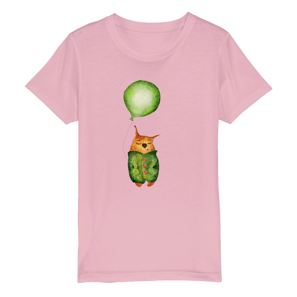 Organic Kids Crewneck T-shirt/Artistic-Animals-Cat-Balloon - Enet Images