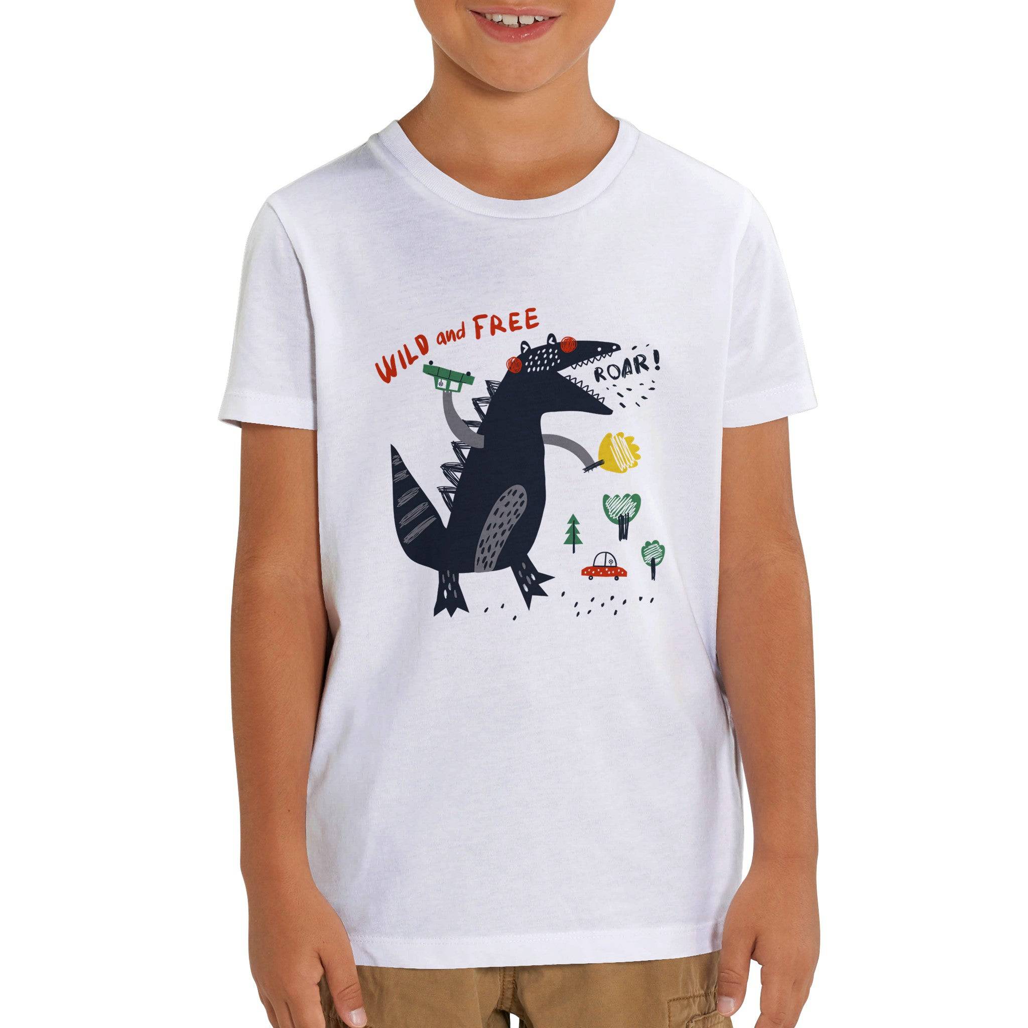Organic Kids Crewneck T-shirt/Dino-Black-Roar - Enet Images