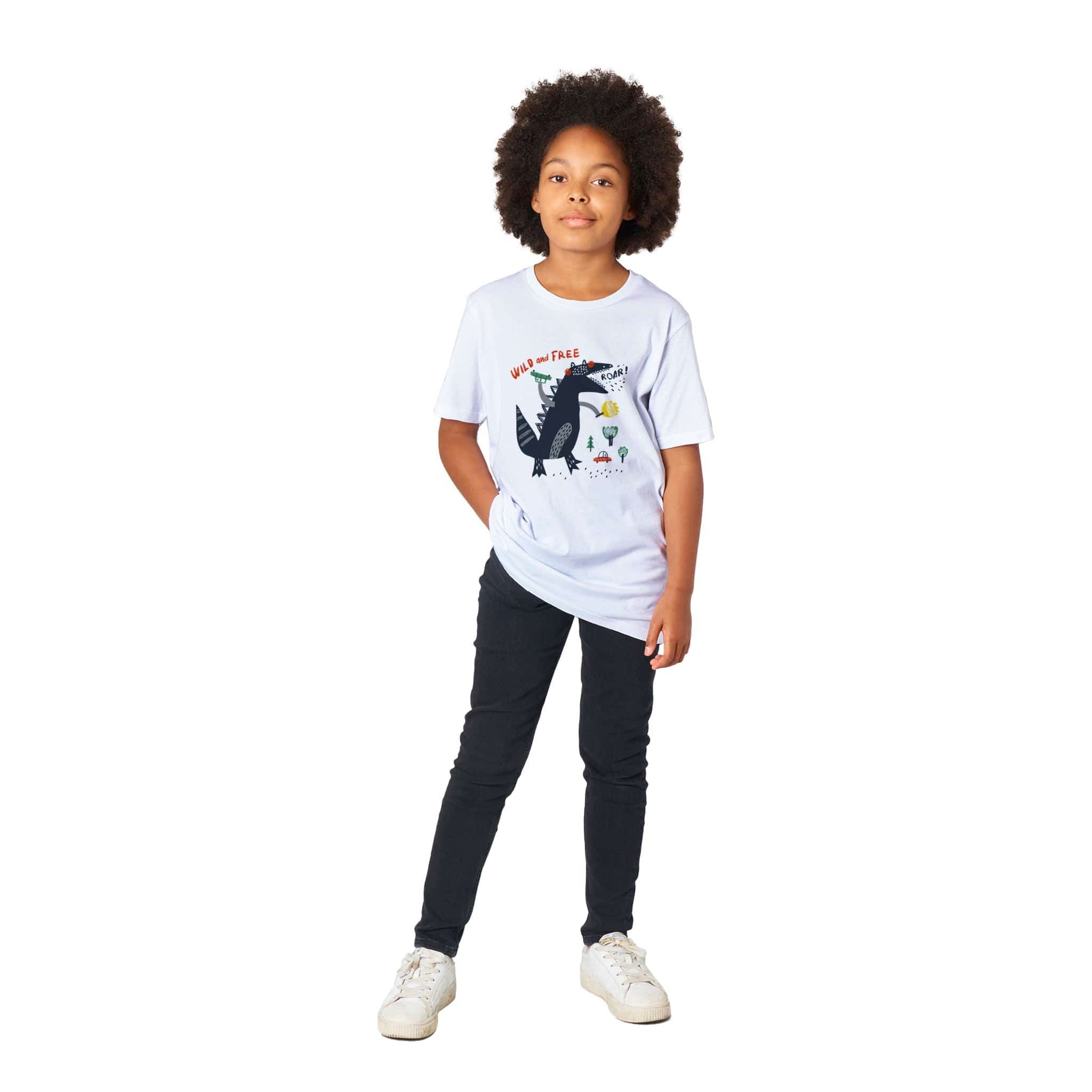Organic Kids Crewneck T-shirt/Dino-Black-Roar - Enet Images