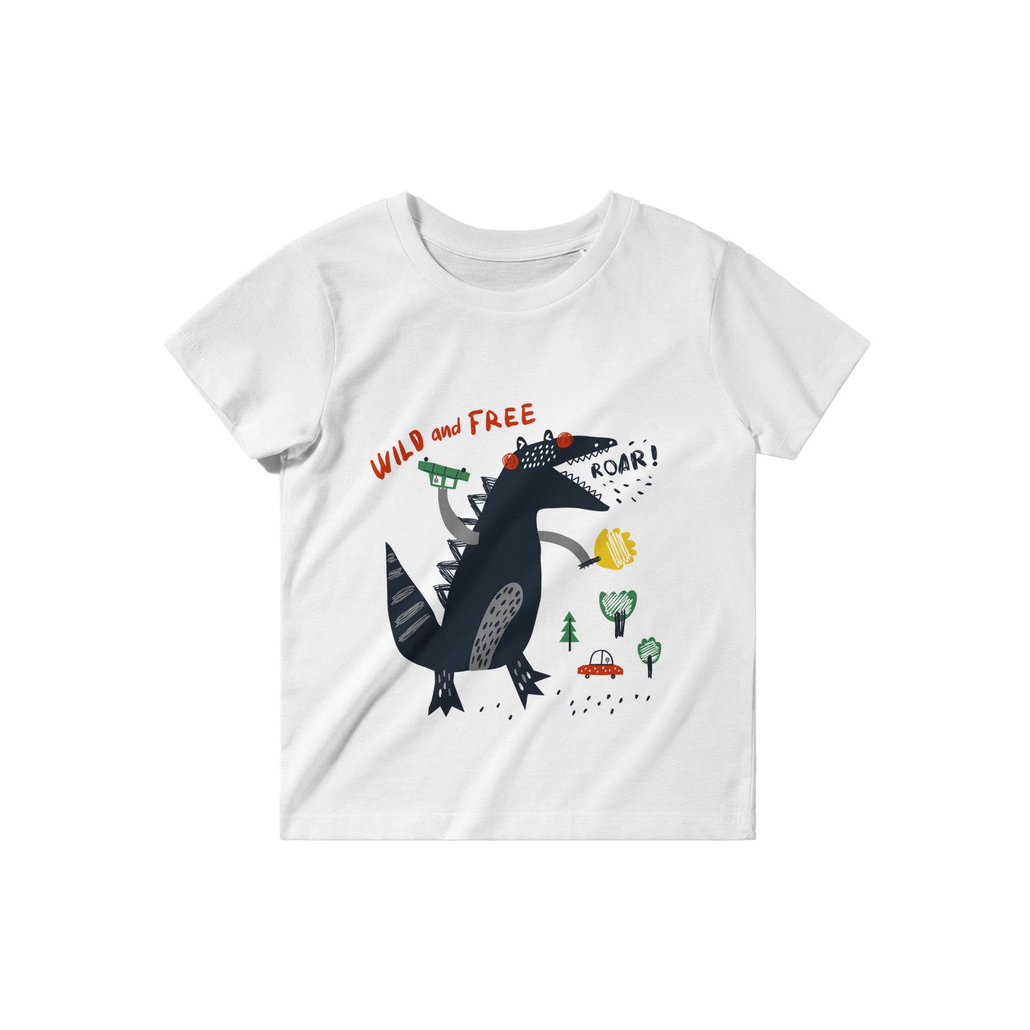 Organic Kids Crewneck T-shirt/Dino-Black-Roar - Enet Images
