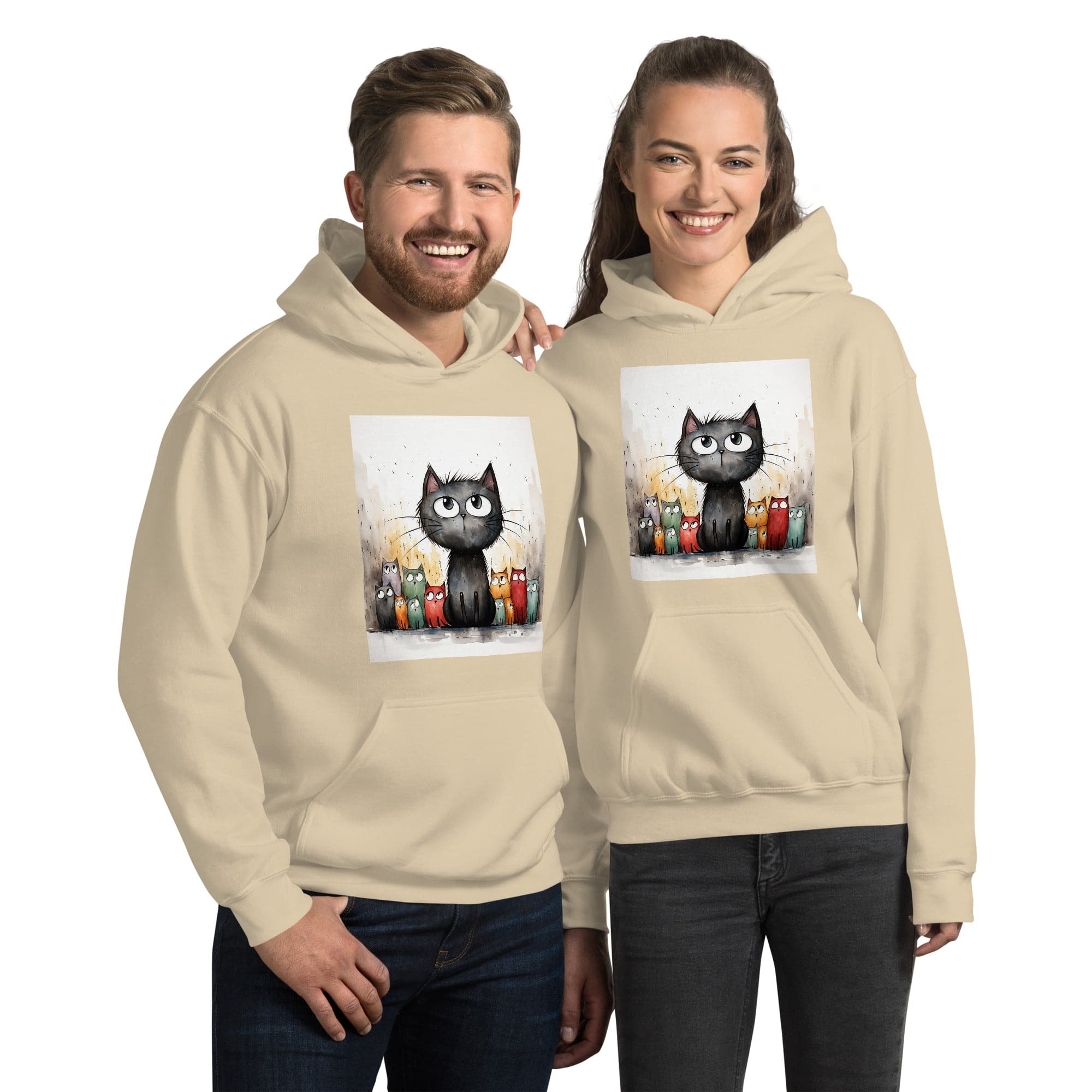 Unisex Hoodie/Handsketched-Cats - Enet Images