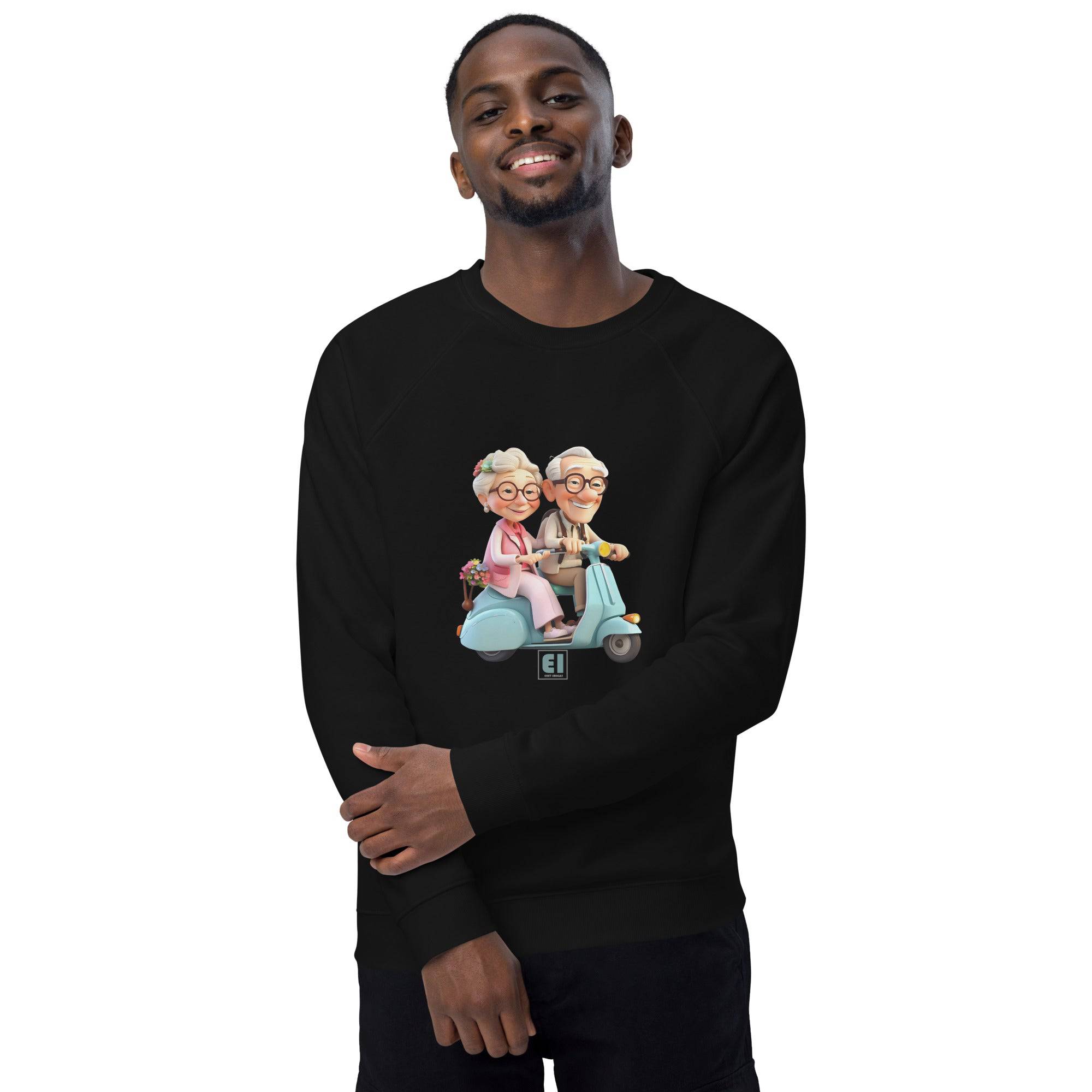 Unisex organic sweatshirt/Grandparents-Driving-Vespa - Enet Images