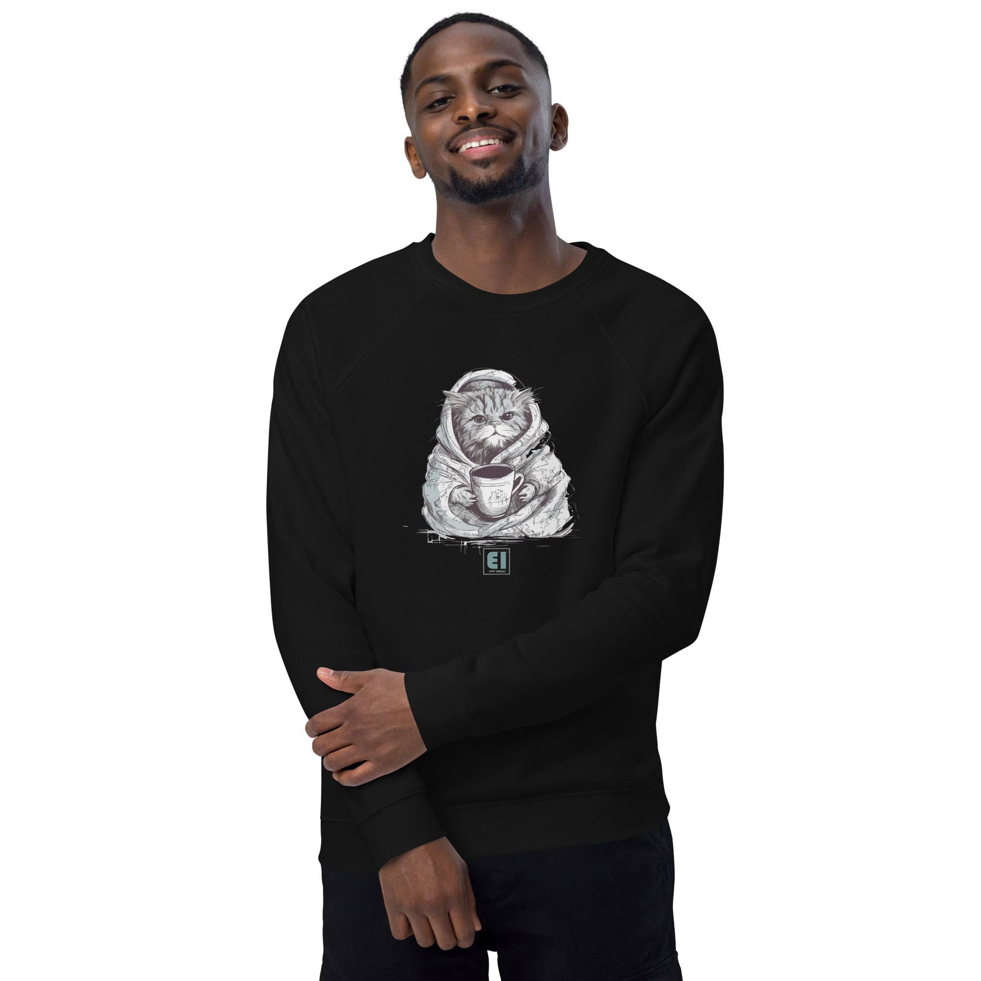 Unisex organic sweatshirt/Cat-Having-Coffee - Enet Images