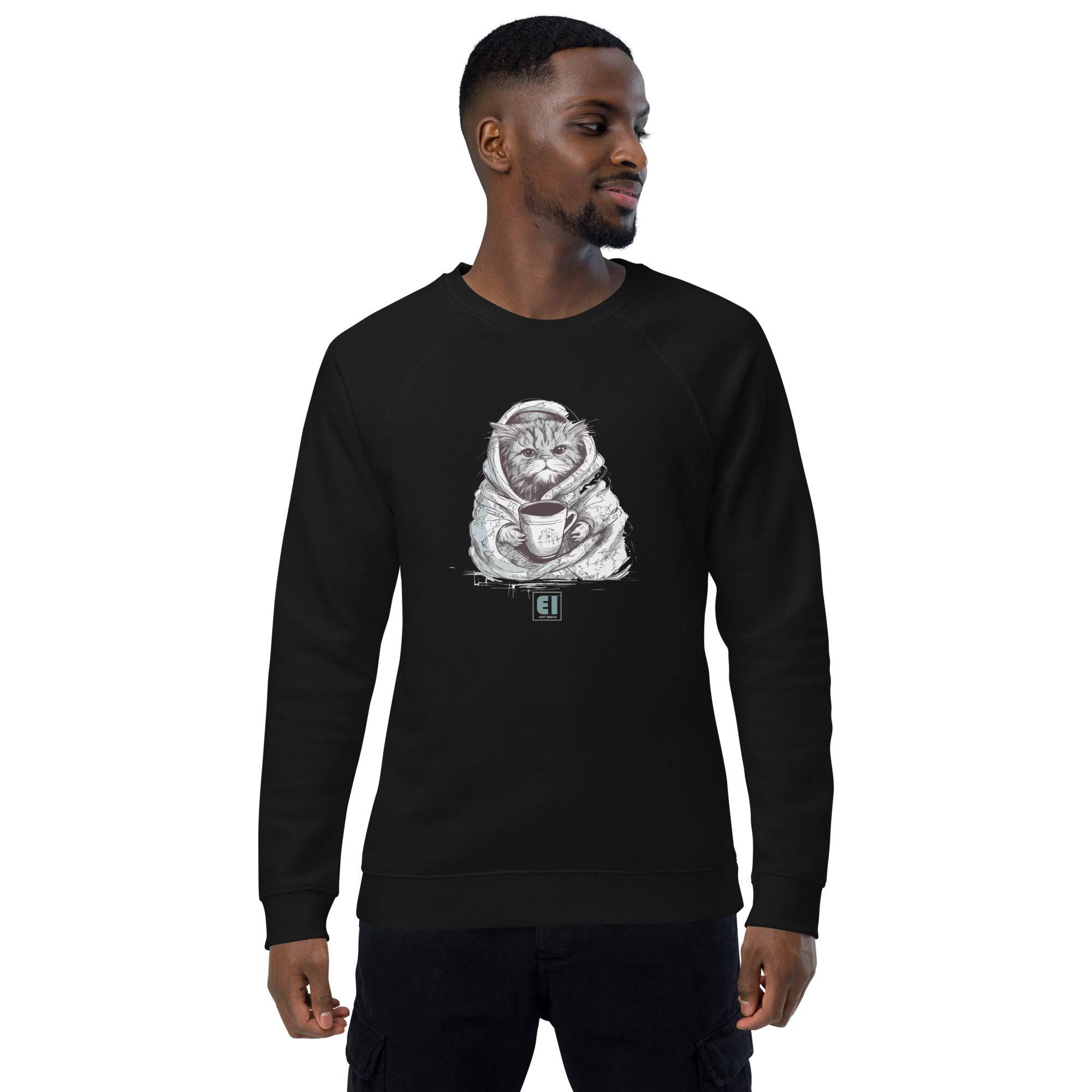 Unisex organic sweatshirt/Cat-Having-Coffee - Enet Images