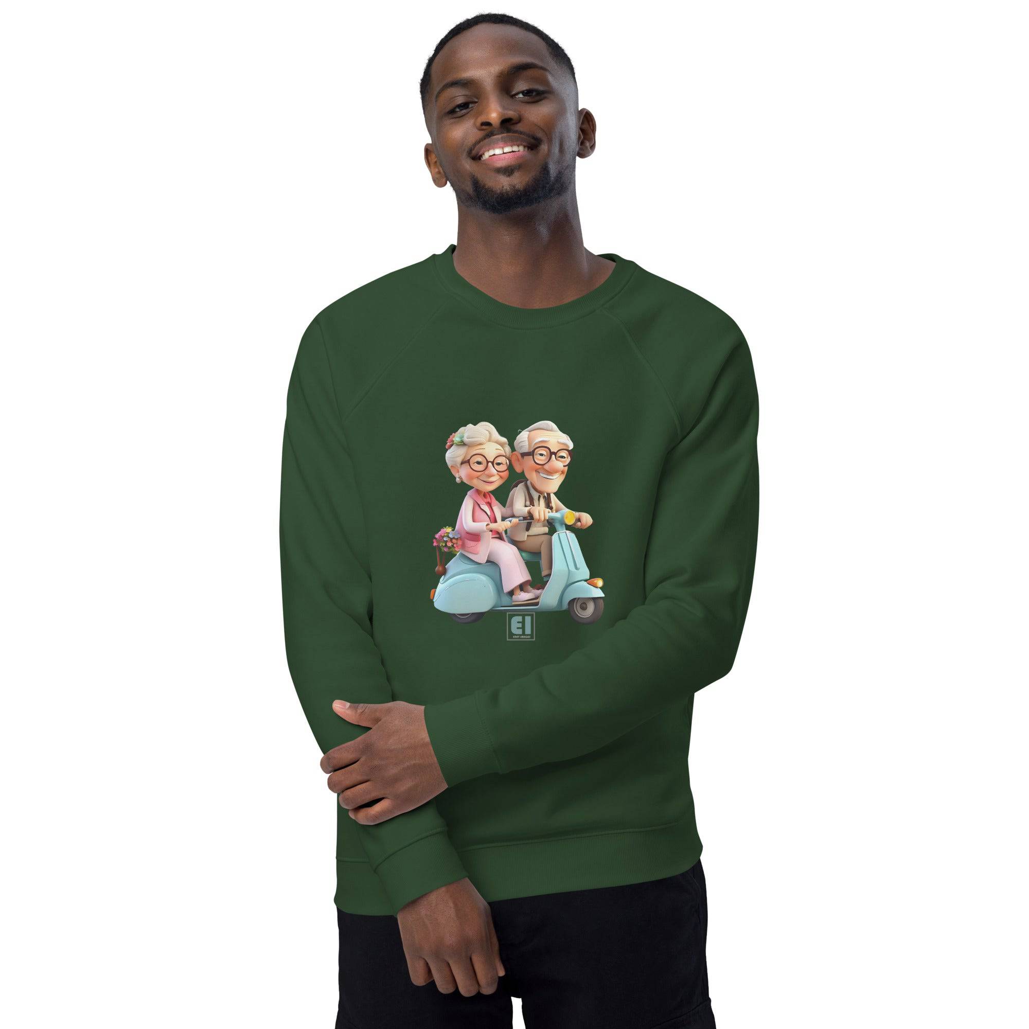 Unisex organic sweatshirt/Grandparents-Driving-Vespa - Enet Images