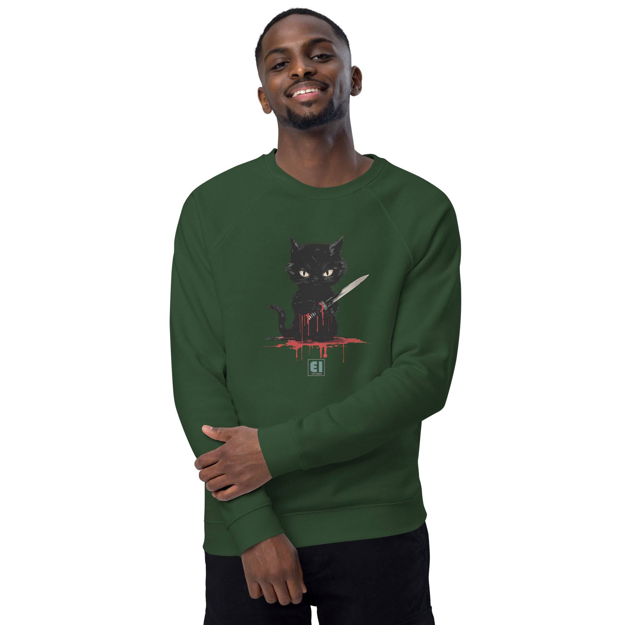 Unisex organic sweatshirt/Cat-Holding-Knife - Enet Images