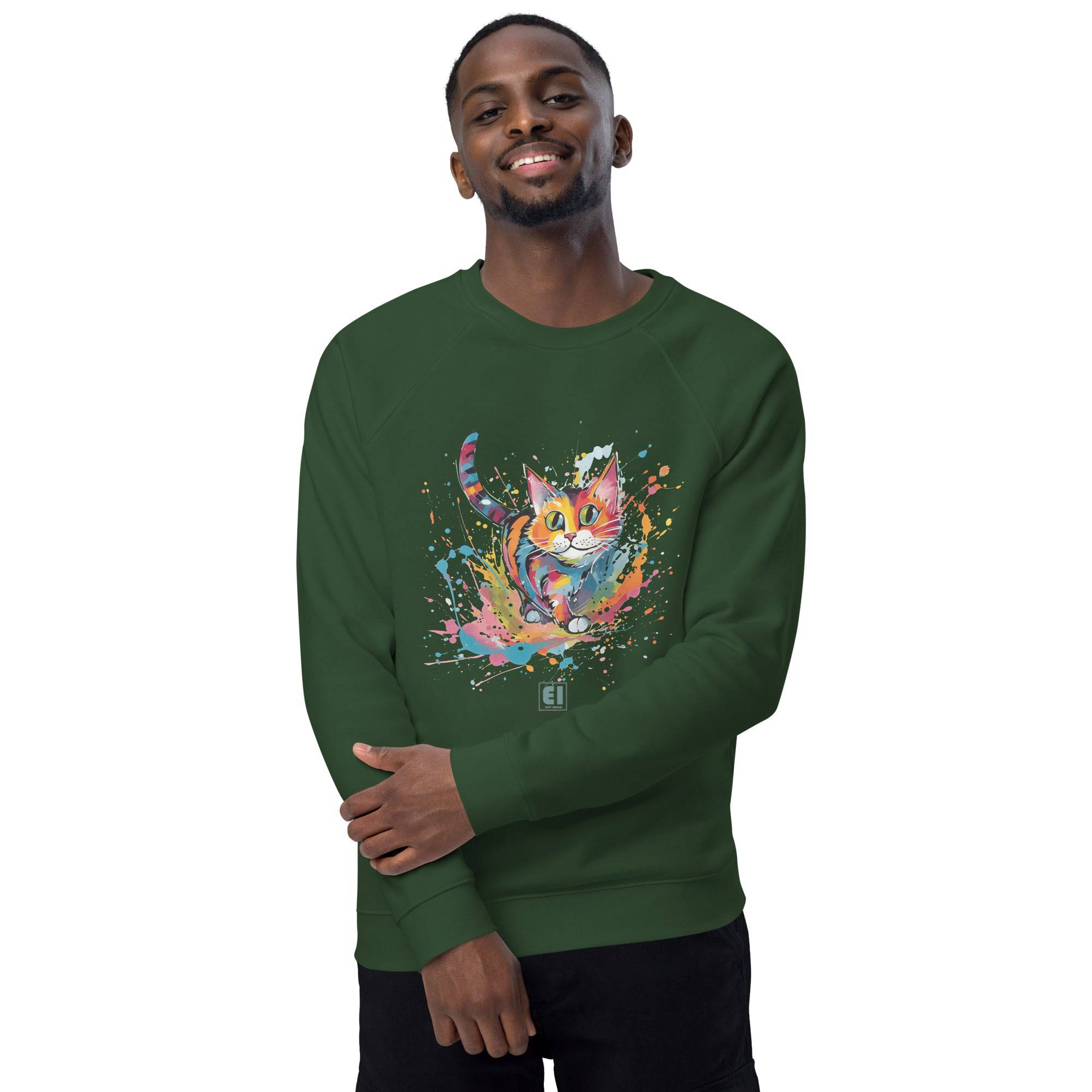 Unisex organic sweatshirt/Colorful-Splash-Cat - Enet Images