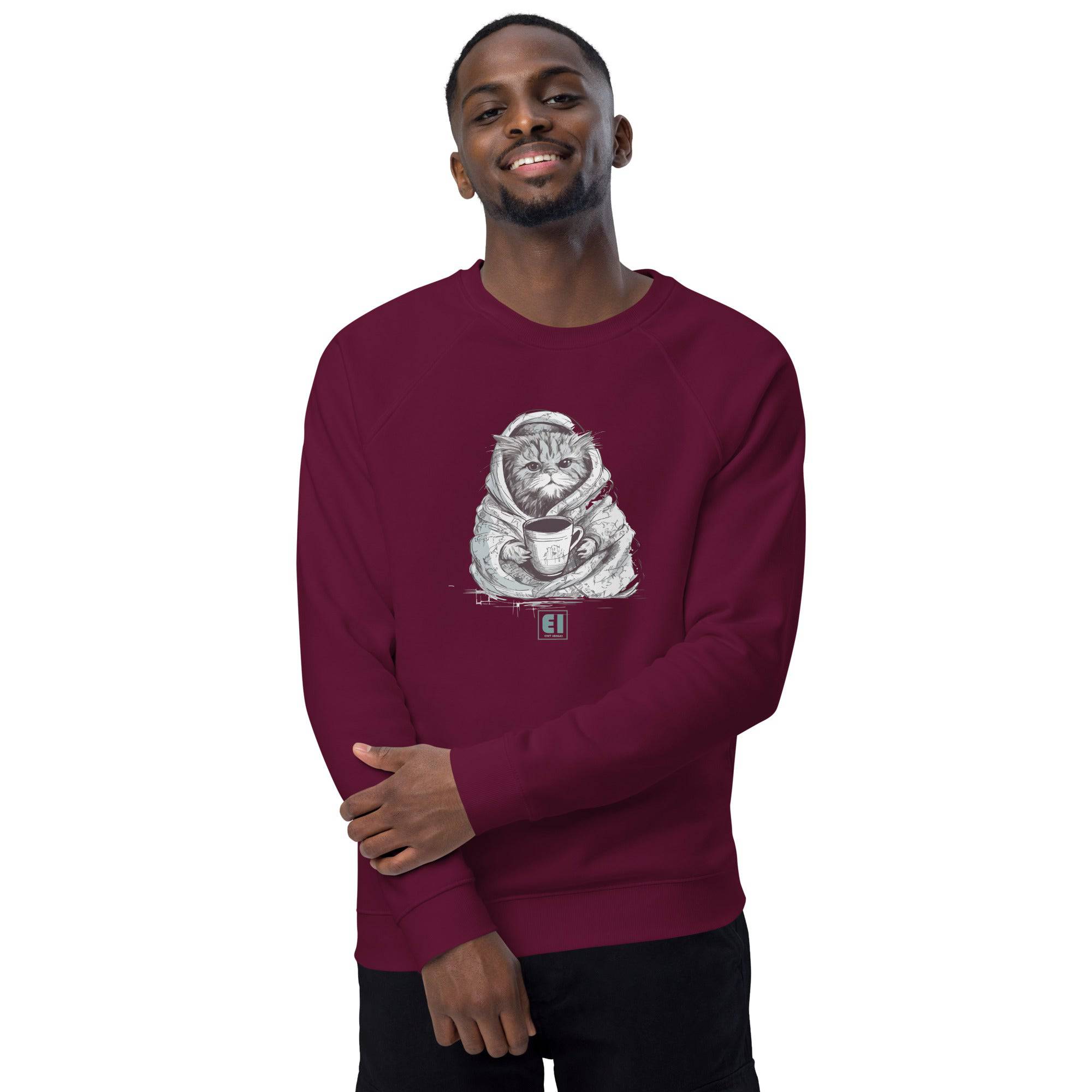 Unisex organic sweatshirt/Cat-Having-Coffee - Enet Images