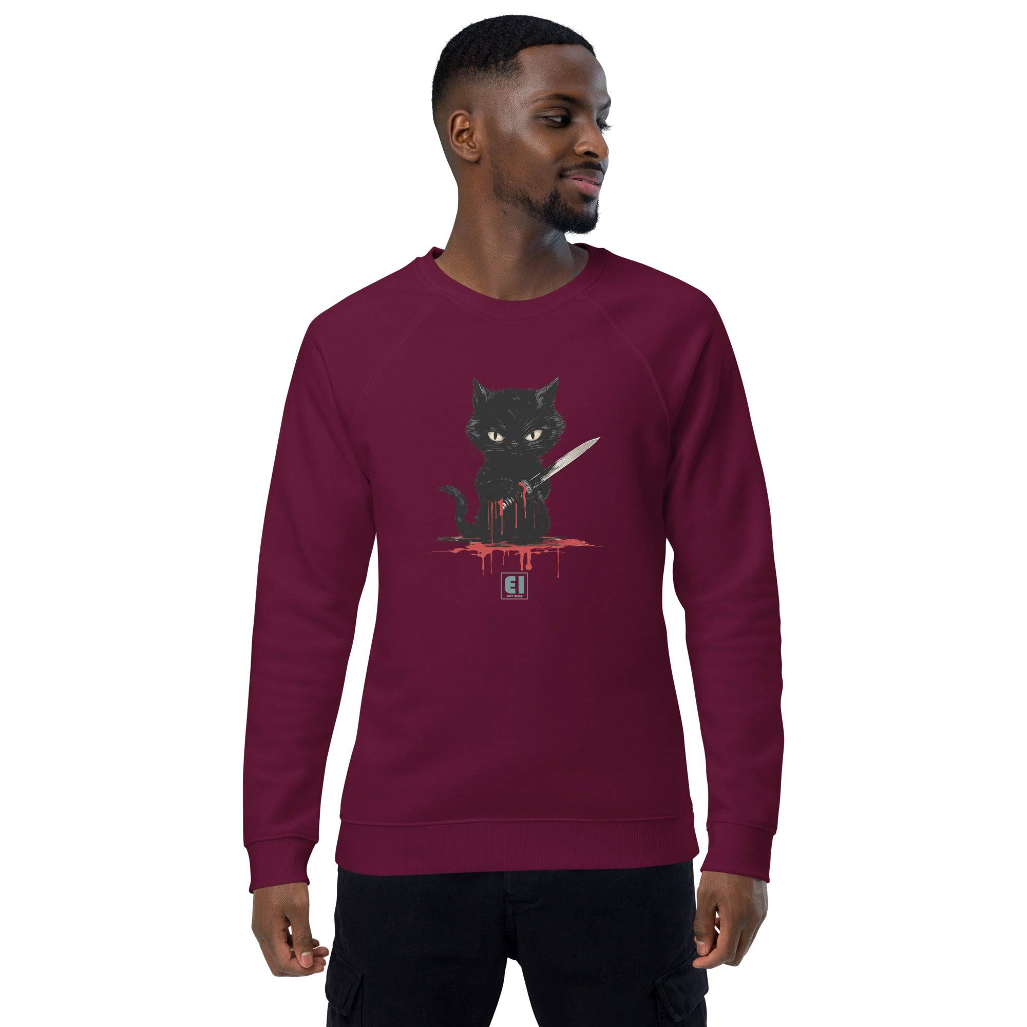 Unisex organic sweatshirt/Cat-Holding-Knife - Enet Images