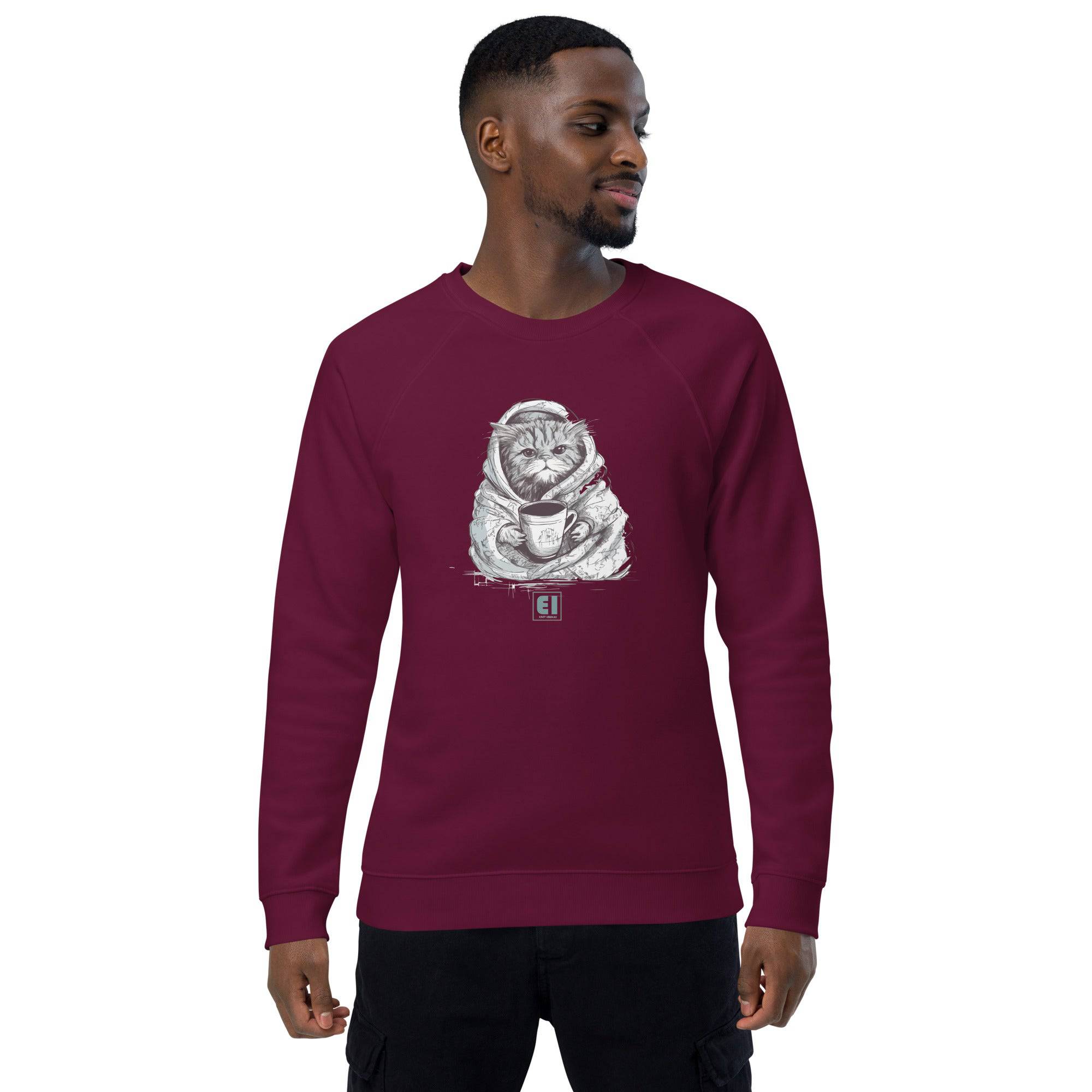 Unisex organic sweatshirt/Cat-Having-Coffee - Enet Images