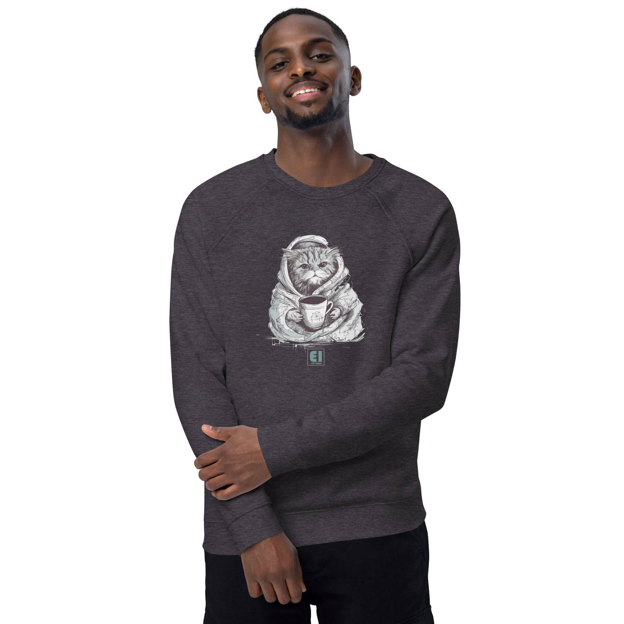 Unisex organic sweatshirt/Cat-Having-Coffee - Enet Images