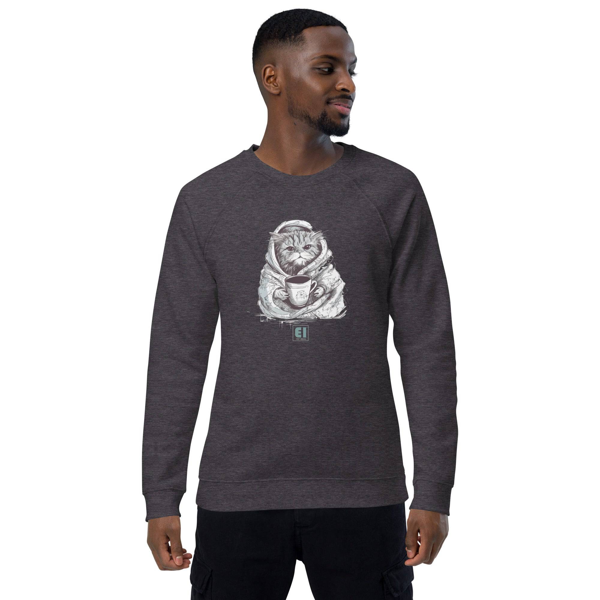 Unisex organic sweatshirt/Cat-Having-Coffee - Enet Images