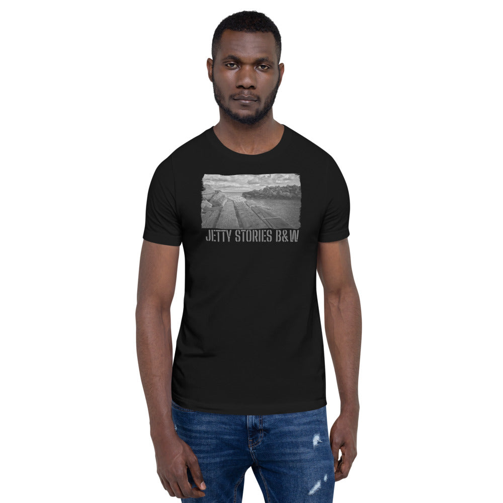 Short-Sleeve Unisex T-Shirt/Jetty Stories B&W/Personalized - Enet Images