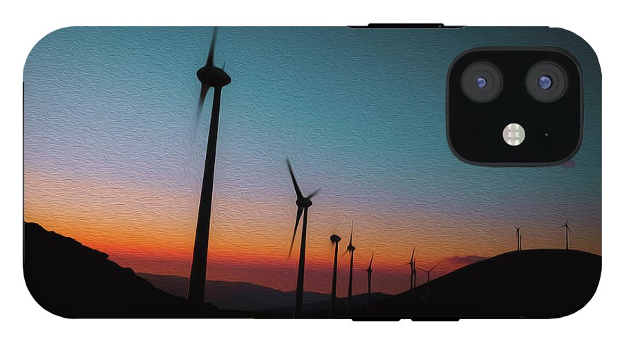 Wind Tourbines Against The Colorful Sunset Oil Effect - Phone Case - Enet Images