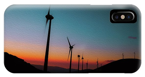 Wind Tourbines Against The Colorful Sunset Oil Effect - Phone Case - Enet Images
