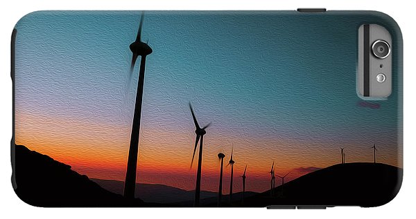 Wind Tourbines Against The Colorful Sunset Oil Effect - Phone Case - Enet Images