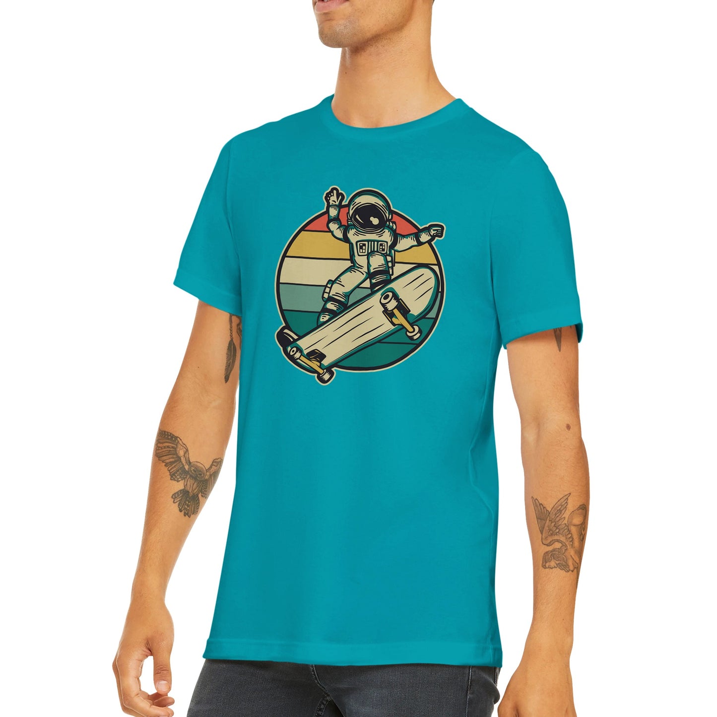 Budget Unisex Crewneck T-shirt/Astronaut-Skateboard-retro