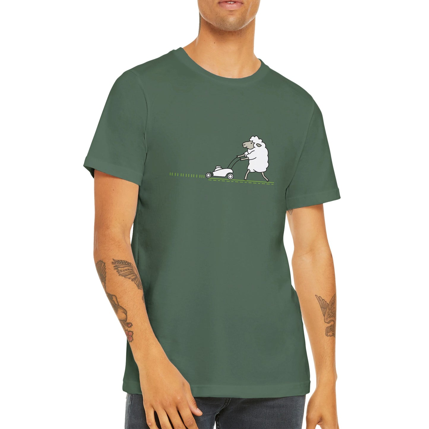 Budget Unisex Crewneck T-shirt/Sheep-Cutting-The-Lawn