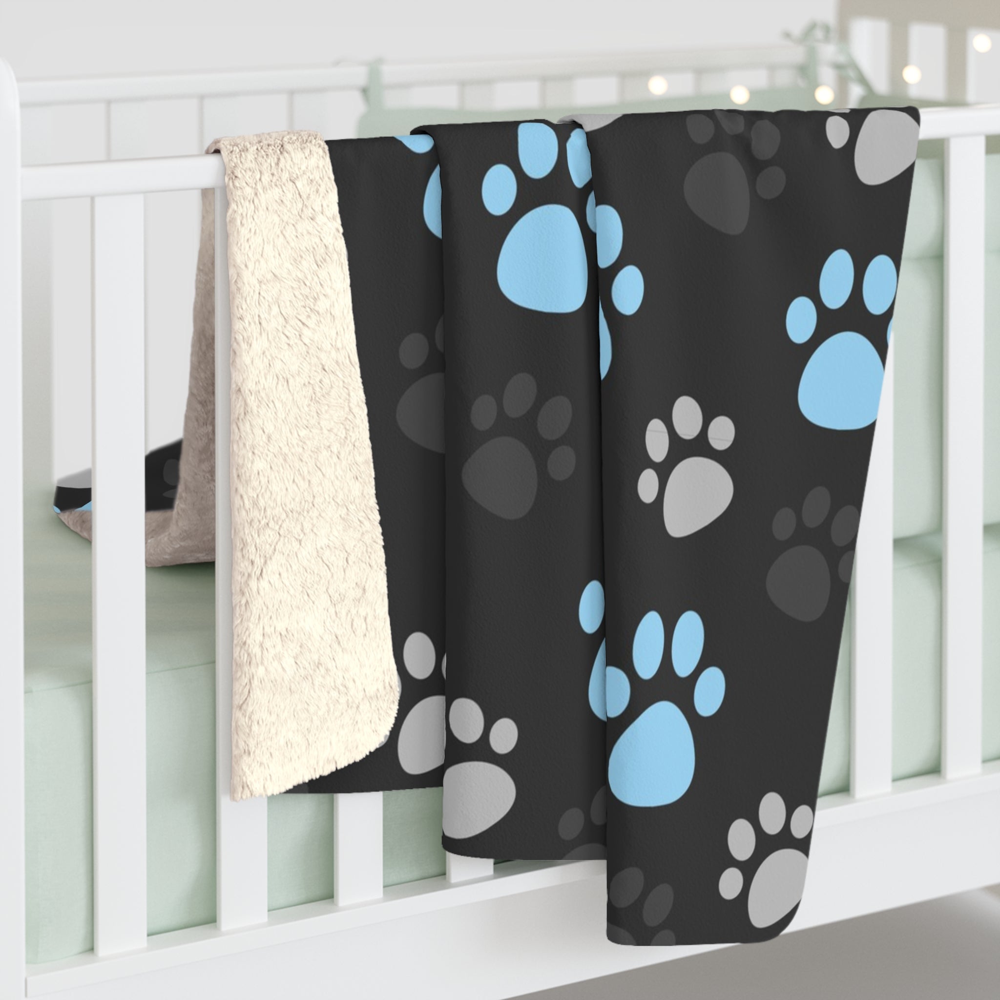 Love Paws Black/Sherpa Fleece Blanket - Enet Images