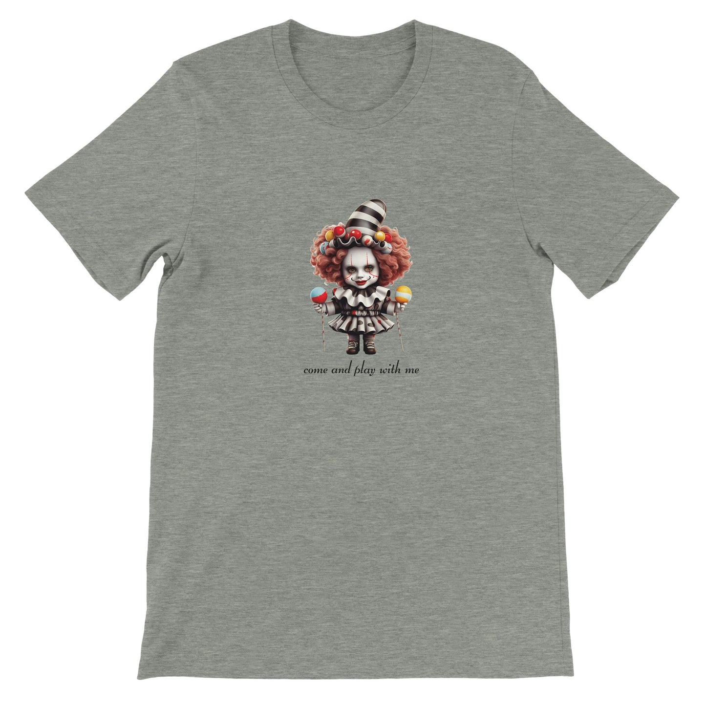 Günstiges Unisex-T-Shirt mit Rundhalsausschnitt/Creepy-Halloween-Puppe