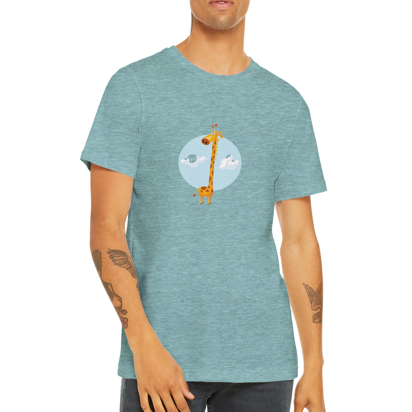 Budget Unisex Crewneck T-shirt/Giraffe-Above-The-Clouds