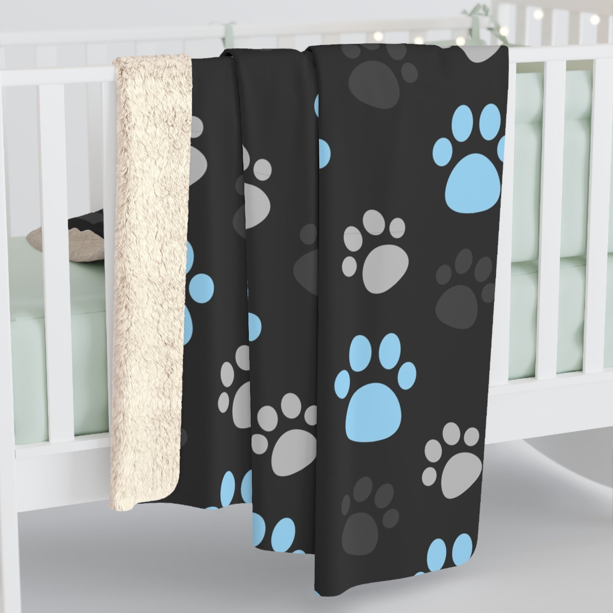 Love Paws Black/Sherpa Fleece Blanket - Enet Images