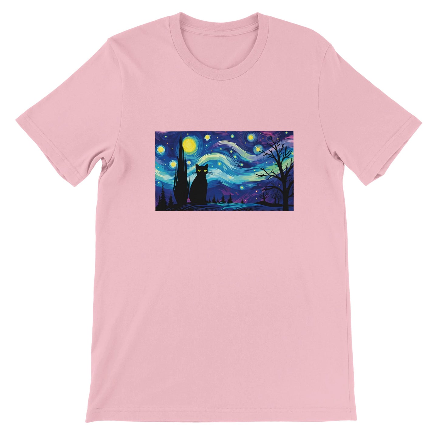 Budget Unisex Crewneck T-shirt/Black-Cat-Starry-Night-Halloween