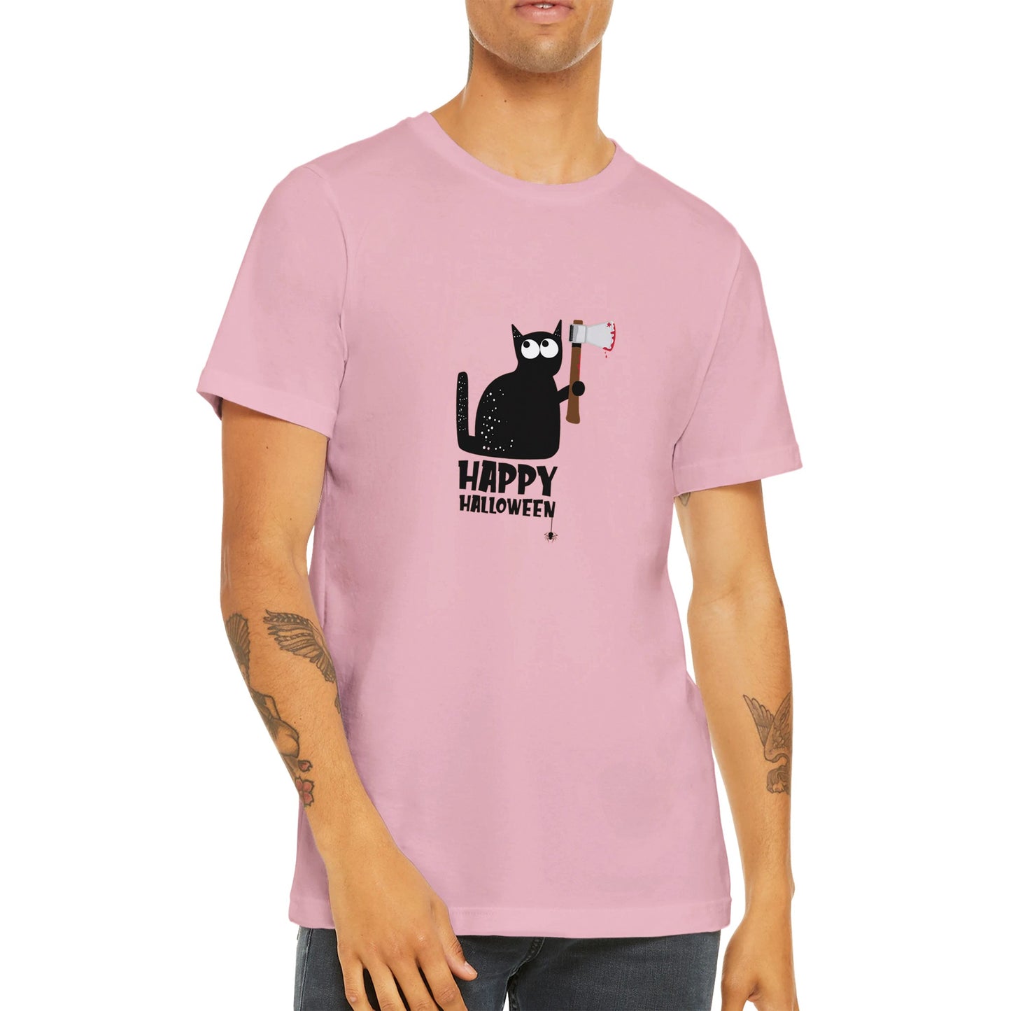 Budget Unisex Crewneck T-shirt/Cat-Holding-Bloody-Knife