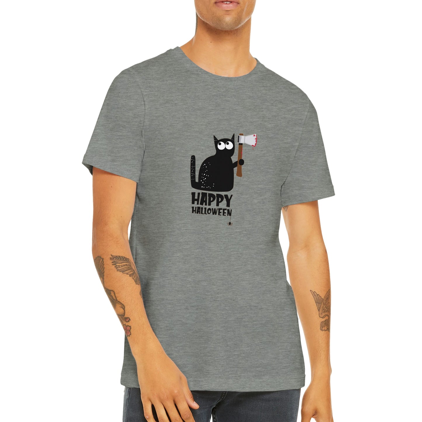 Budget Unisex Crewneck T-shirt/Cat-Holding-Bloody-Knife